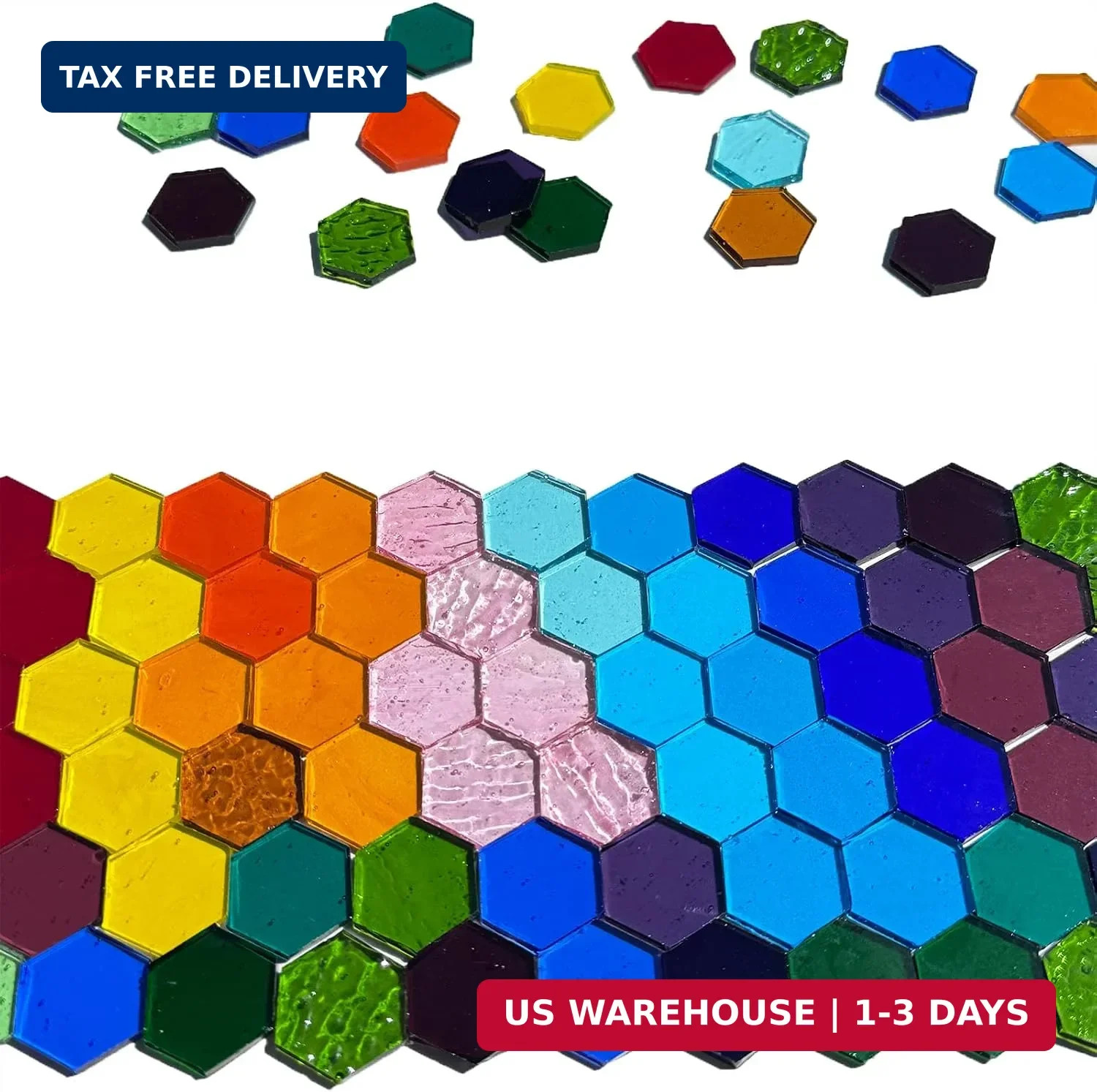 100 Pieces Hexagon Glass Mosaic Tiles for Crafts, Transparent Stained Glass Prec