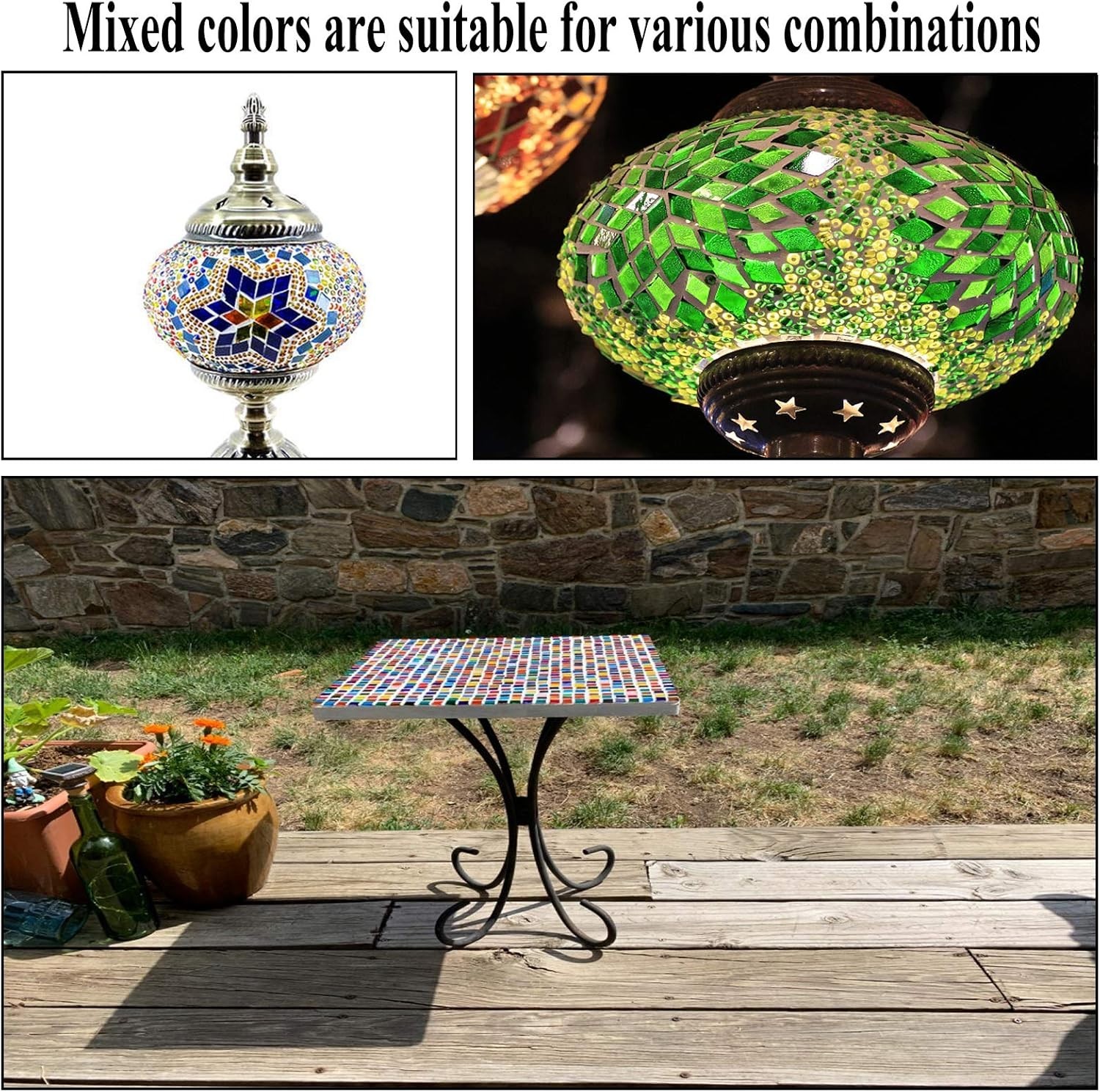 1100 Pcs Mosaic Tiles, Glass Mosaic Tiles for Crafts Bulk, Stained Mosaic Gla…