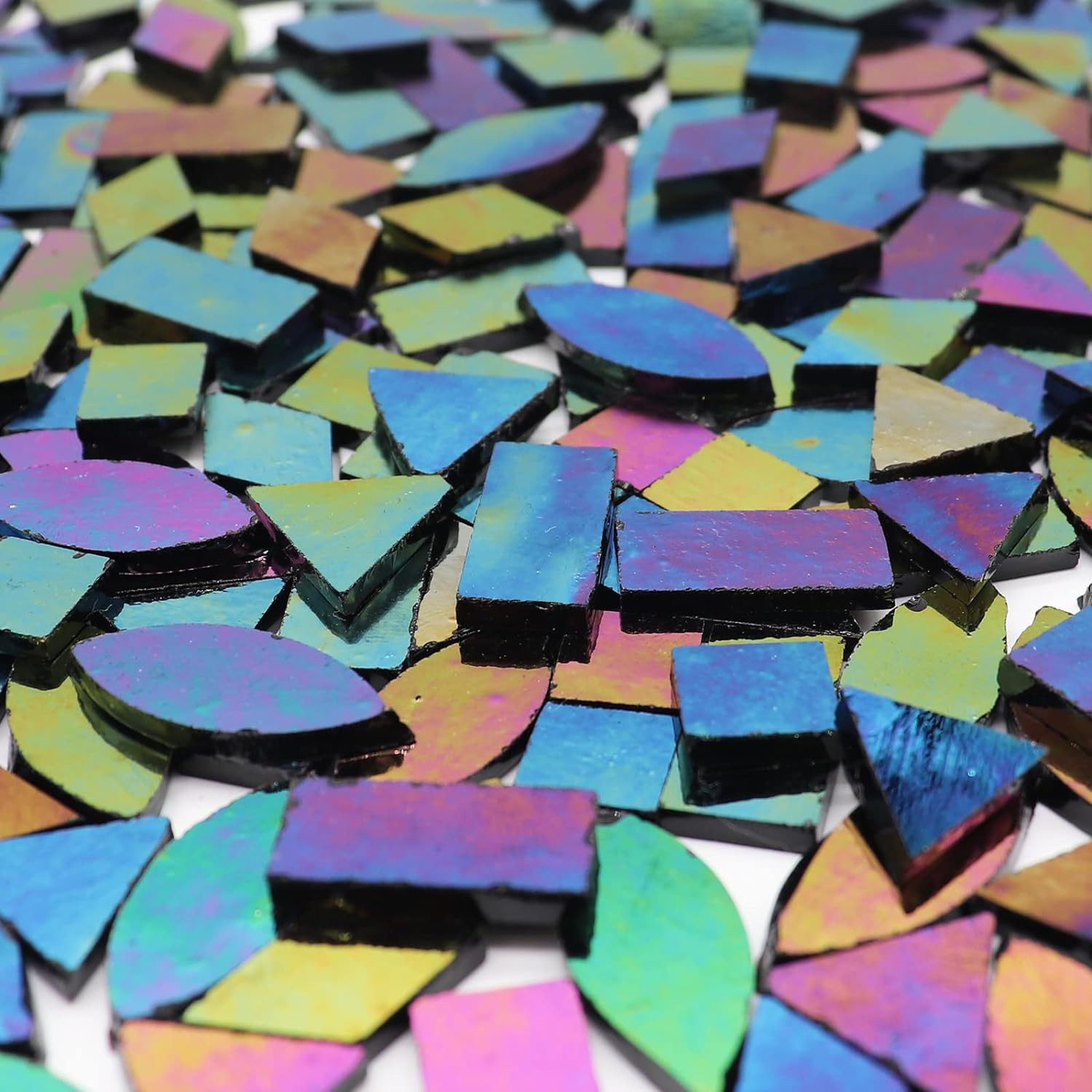 LITMIND Iridescent Glass Mosaic Tiles for Crafts, 240 Pieces 5 Shapes Mixed Stai