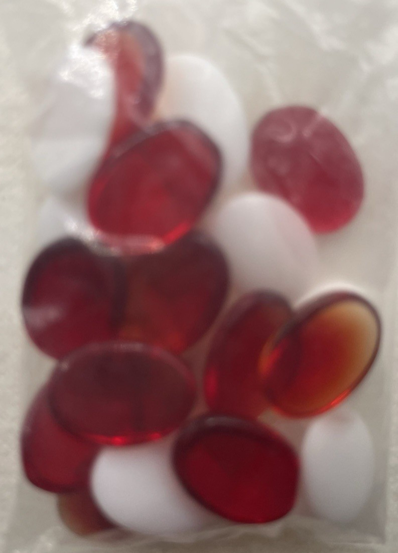 Lot of 200+ round, oval White, Clear, Red, Green Glass Cabochons