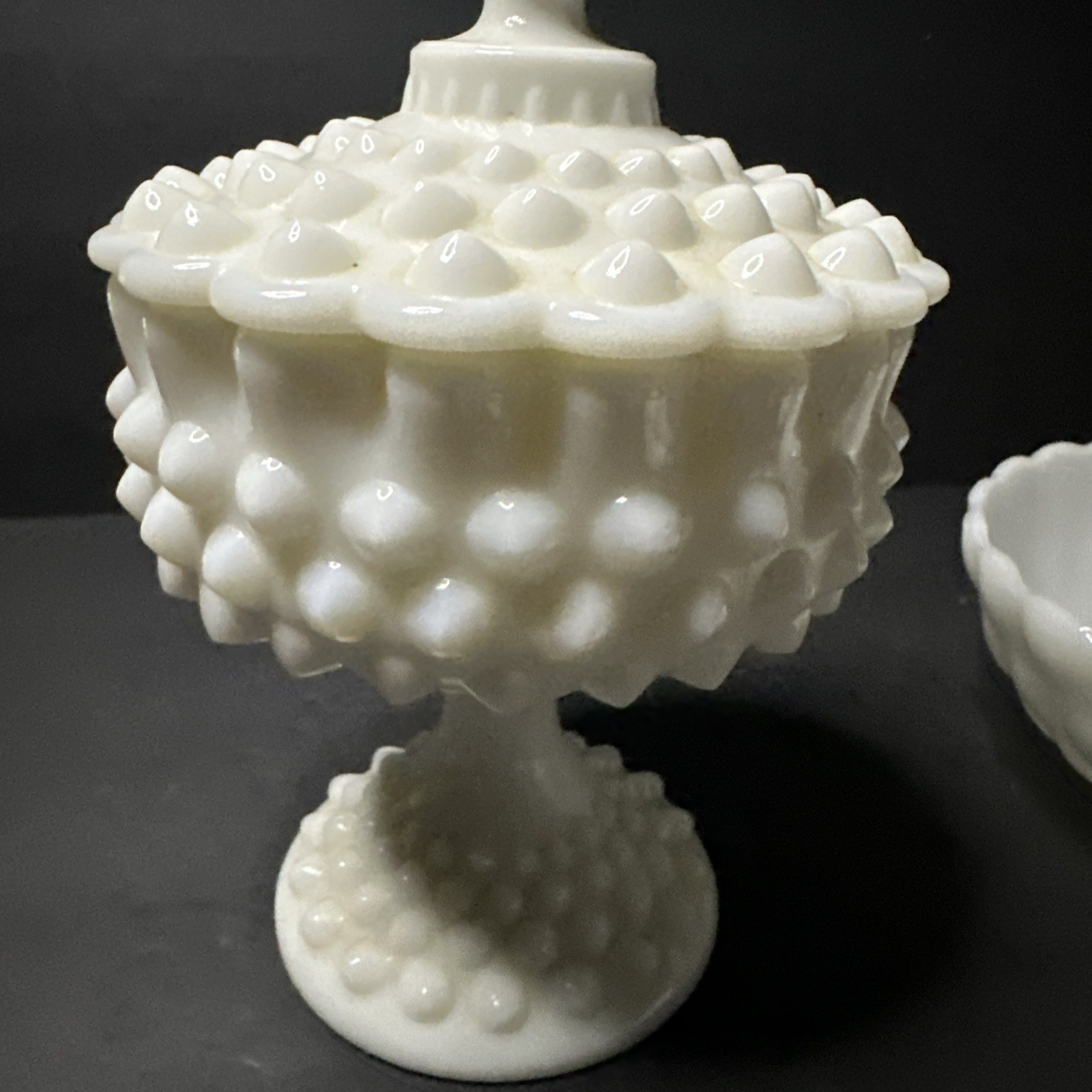 RARE set of 3 opal glass items with a hobnail pattern, manufactured by Fento#R15