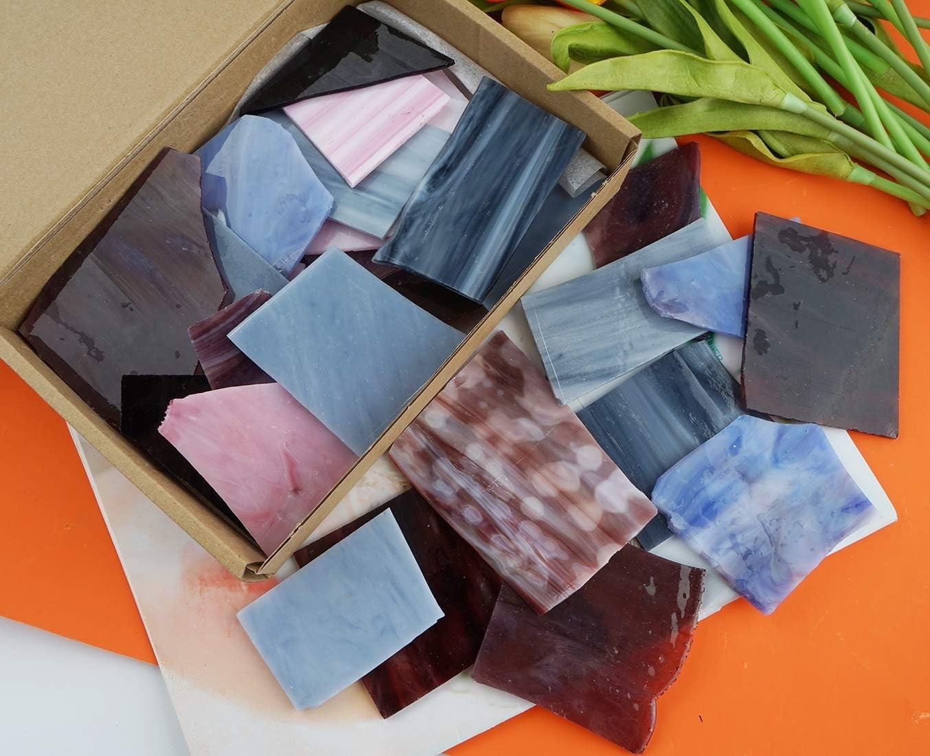35oz Stained Glass Scrap Pieces for Creative Crafts – Assorted Colors & Textures