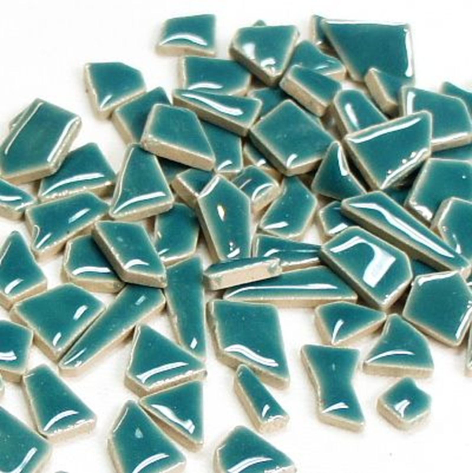 Phthalo Green Ceramic Jigsaw Shaped Mosaic Tiles- 50 Tiles – 4-20 mm x 4 mm