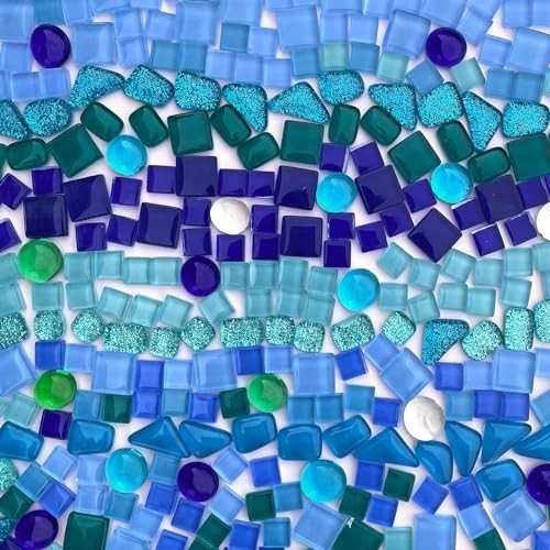 1.1LB Blue Mixed Irregular Crystal Glass Mosaic Tiles for Crafts & Home Décor –