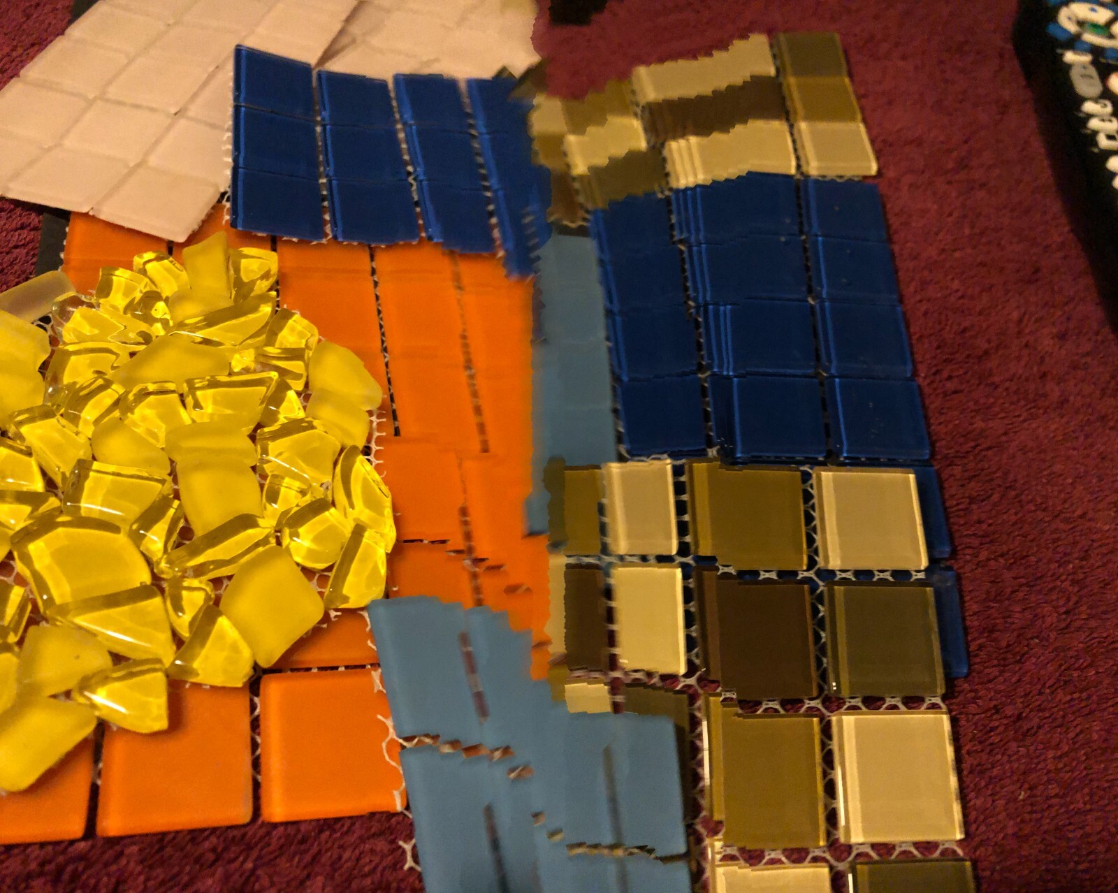 1″ square mosaic tiles, glass w/matte finish, brown layered W/clear, yellow200pc