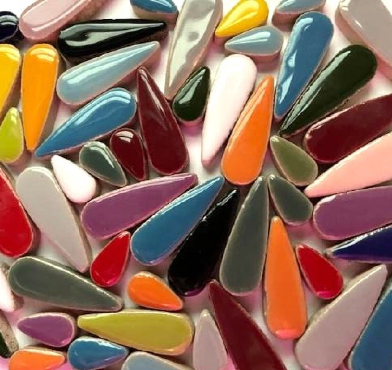 50 Tiles – Teardrop Ceramic – Mixed Colors – Mixed Sizes – Mosaic Tile Pieces