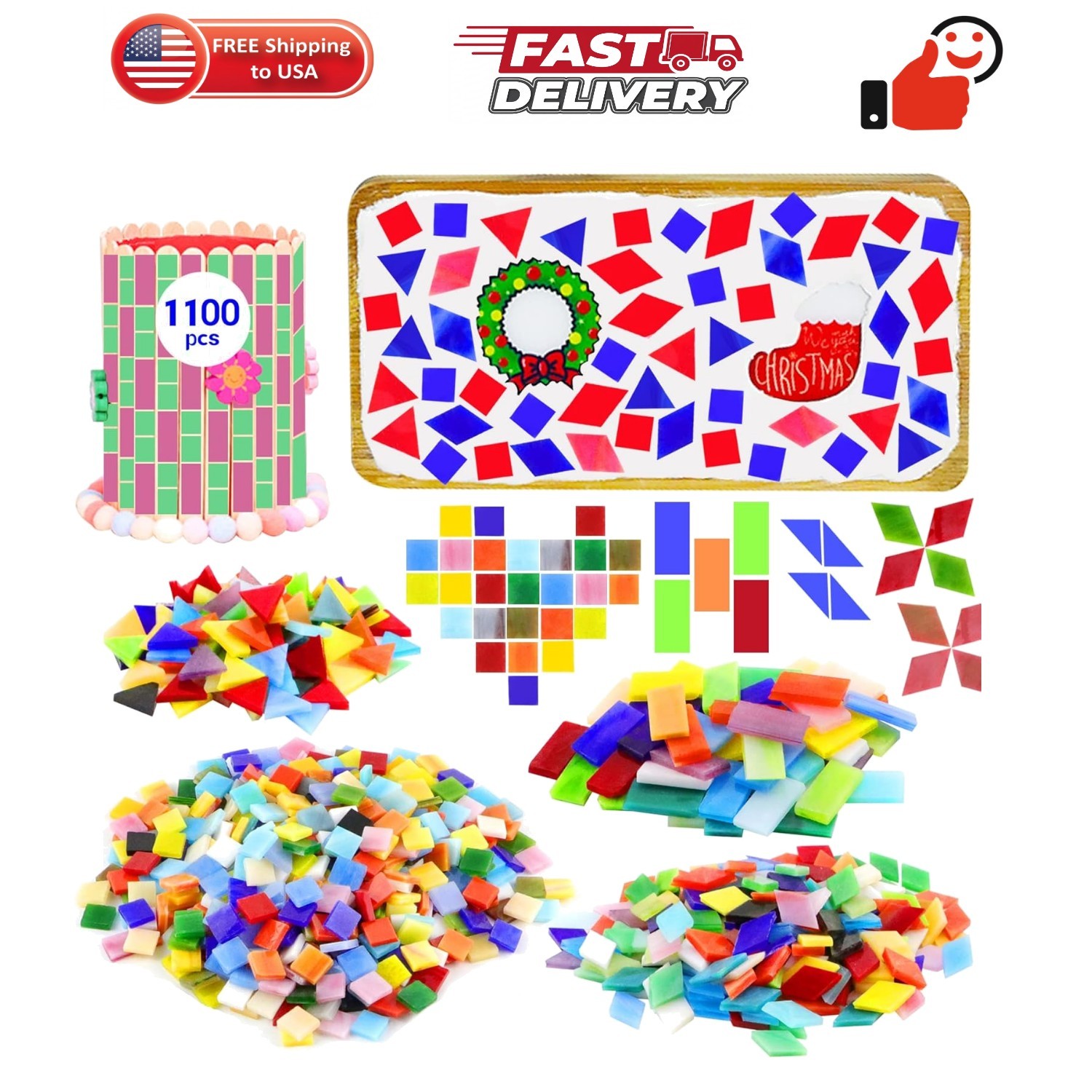 1100 Pcs Mosaic Tiles, Glass Mosaic Tiles for Crafts Bulk, Stained Mosaic Gla…