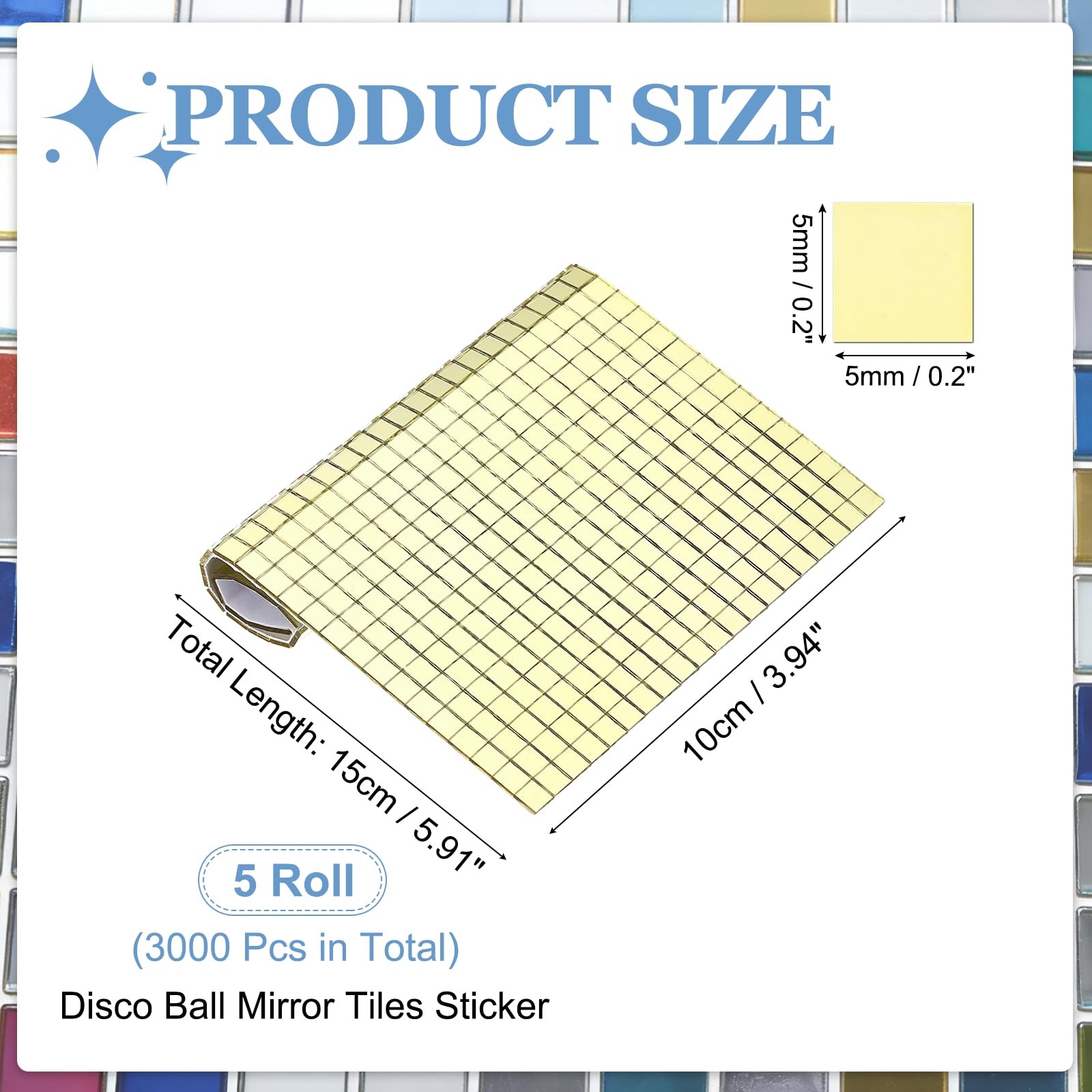 HARFINGTON 3000 Pcs Mirror Mosaic Tiles 5 x 5 mm Square Glass Self-Adhesive D…