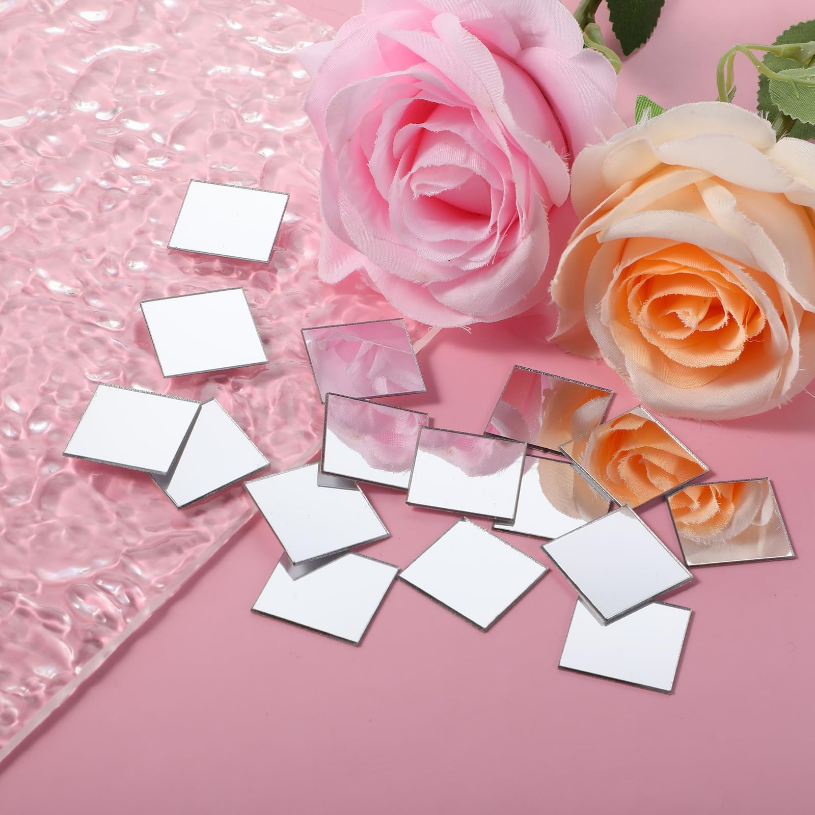 Lusofie 50 Pcs Square Mini Mirror Small Mirrors for Crafts 1″L x 1″W, Silver