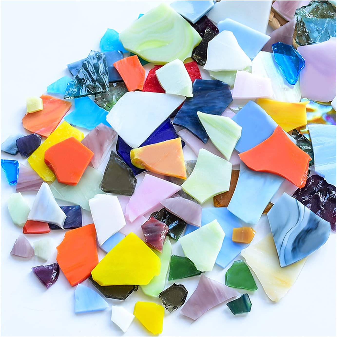 7Oz Mixed Stained Mosaic Glass Pieces Sheets, Large Broken Glass Mosaic Tiles fo