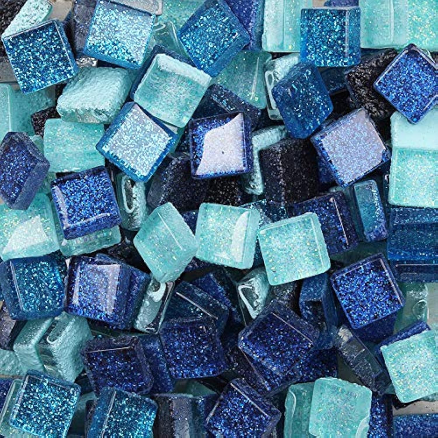 Mixed Color Mosaic Glass Tiles Shine Crystal 1 x 1 centimeters, Blues