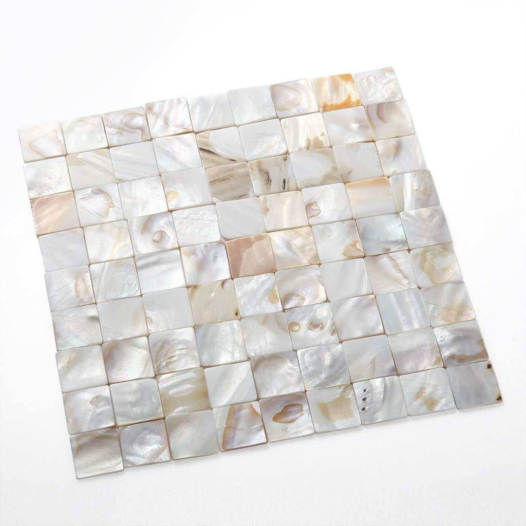 350Pcs Mother of Pearl Mosaic Tiles, Natural Shell Tiles, Square Mosaic Pieces f