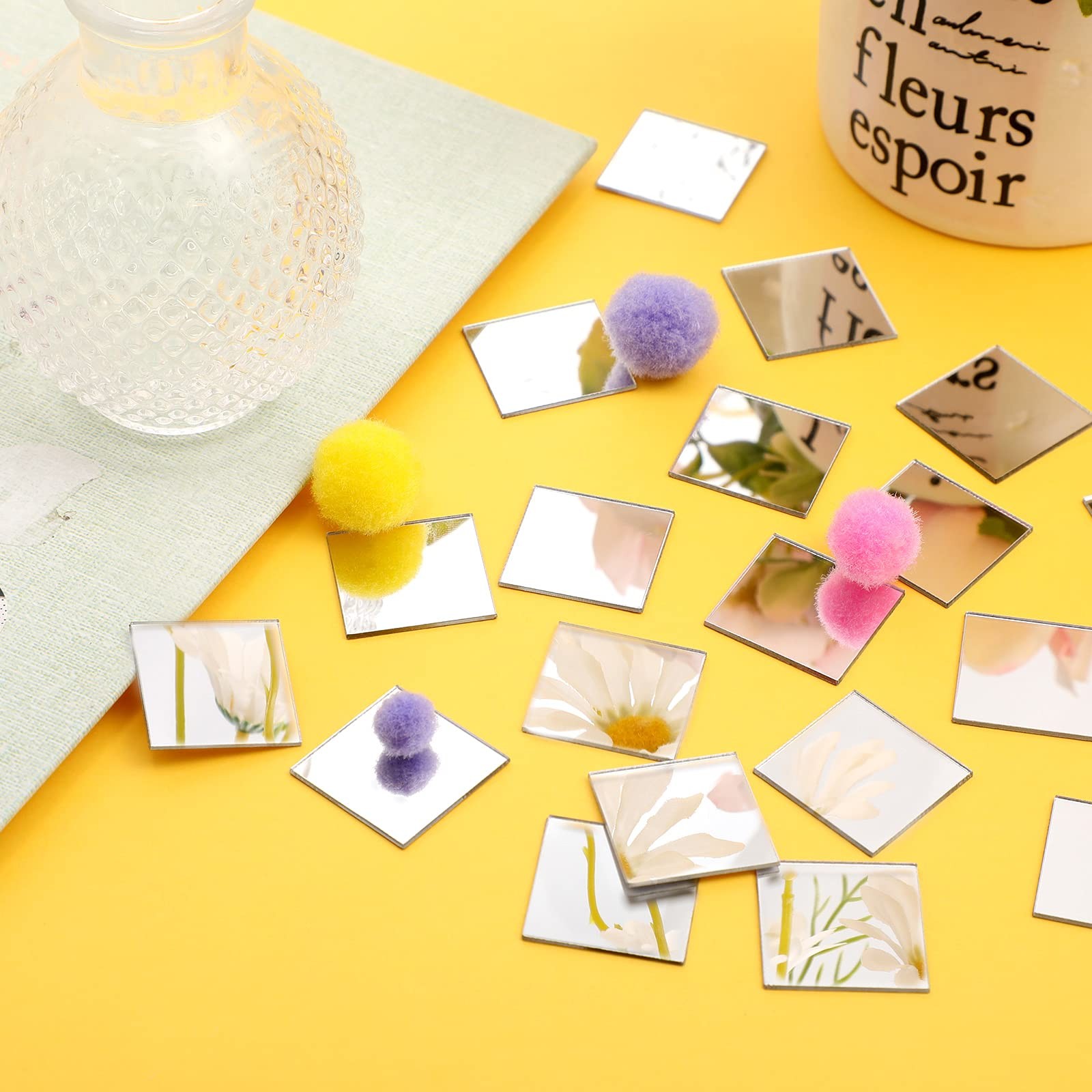 50 Pieces Mini Size Square Mirror Adhesive Small Square Craft Mirror Tiles fo…