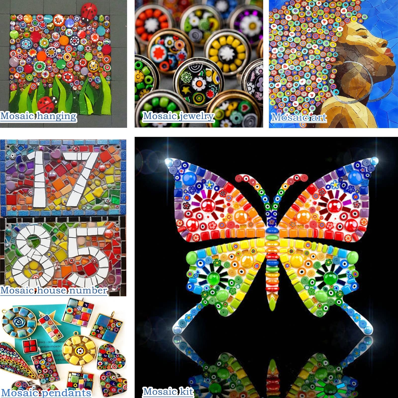 Millefiori Mosaic Tiles for Crafts, Mosaic Glass Pieces,No-Hole Millefiori Glass