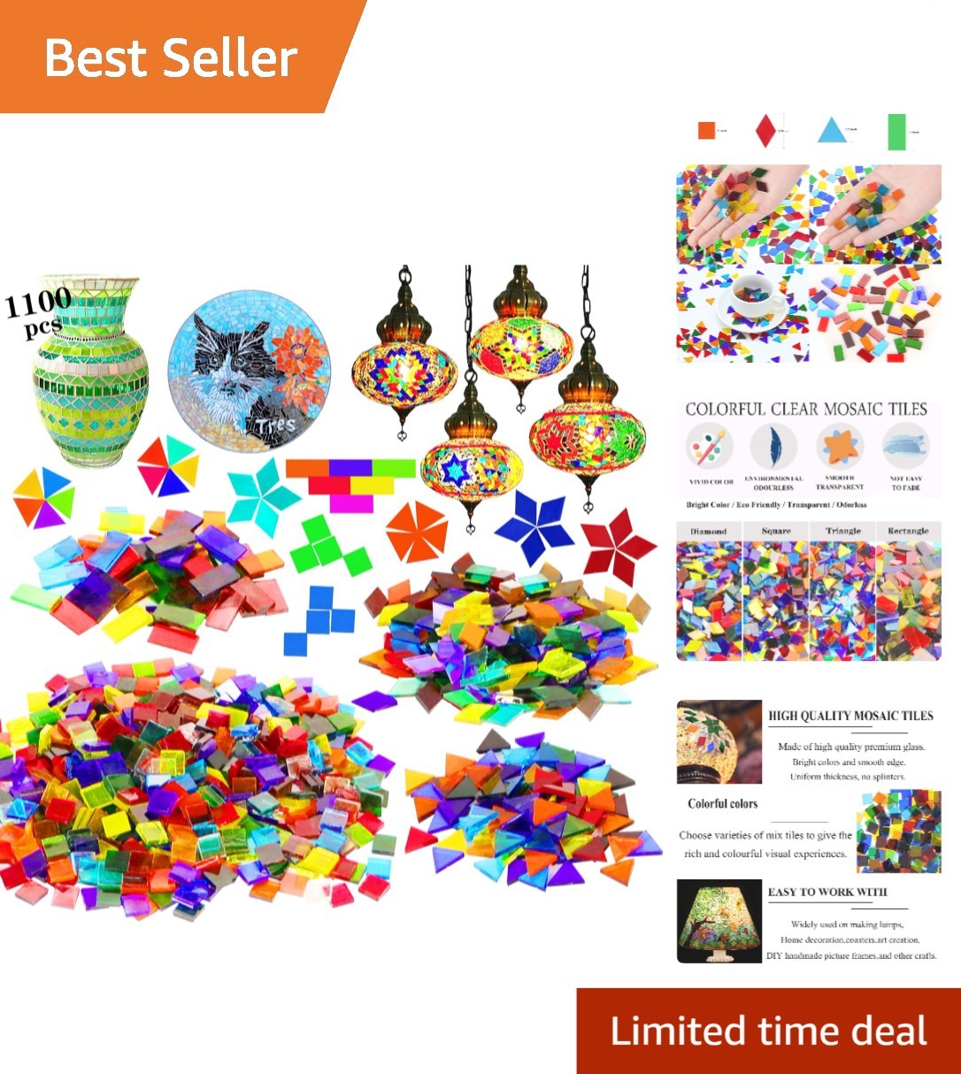 1100 Pcs Stained Glass Mosaic Tiles – Modern Craft Supplies for DIY Enthusiasts