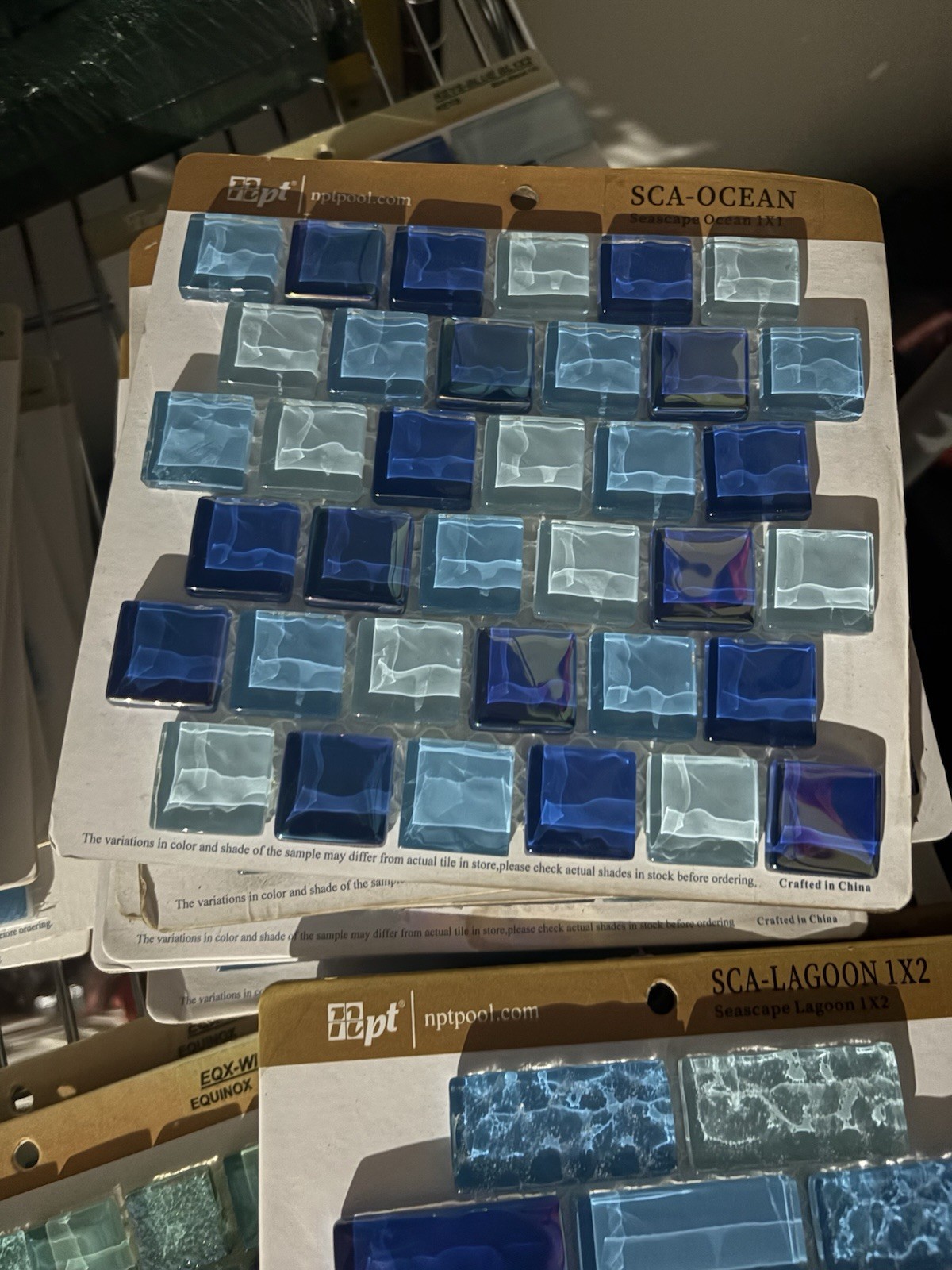 NPT Seascape Ocean 1×1 Blue/Light Blue Glass Mosaic Tiles Sample Board x9