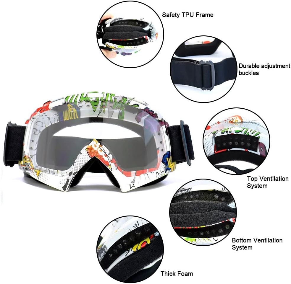 Motocross Dirt Bike Motorcycle Goggles for Youth and Adult | UV400 Windproof Dus
