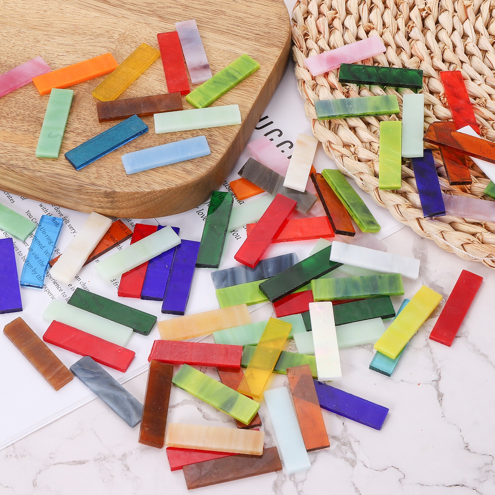 Stained Glass Strip Mixed Color Mosaic Tiles 200g/7.05 oz