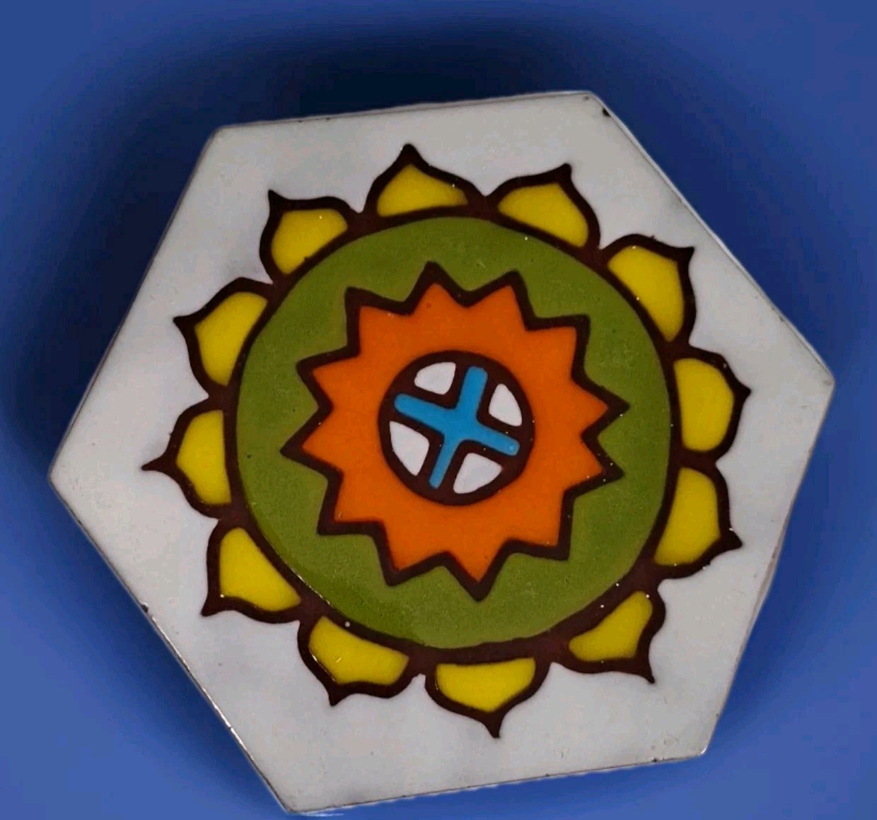 Vintage Southwestern Sunflower Hexagon Trivet Tile Texeramics Boho Crafts 7×7″