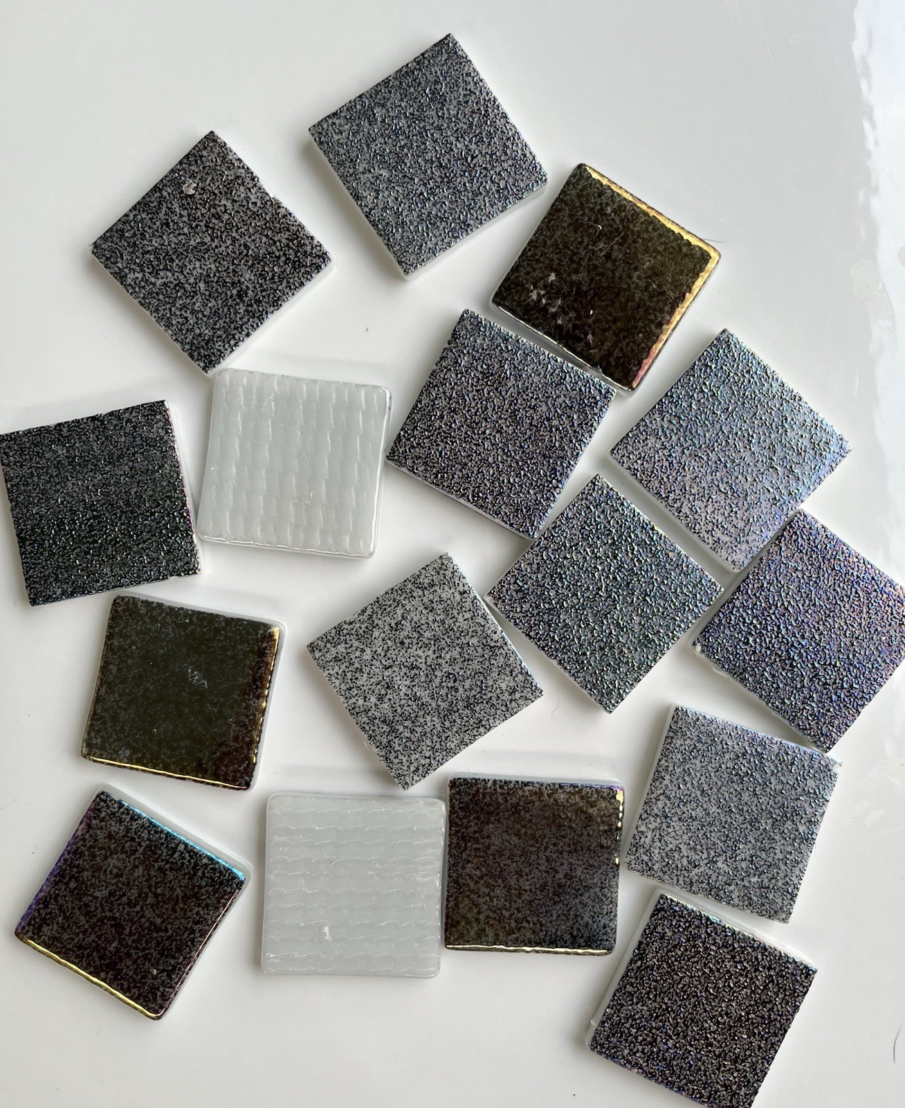 Metallic Glass Tiles Set Of 16. 1-1/2 X 1-1/2 Inches Square Tiles. 1/2 Meter W
