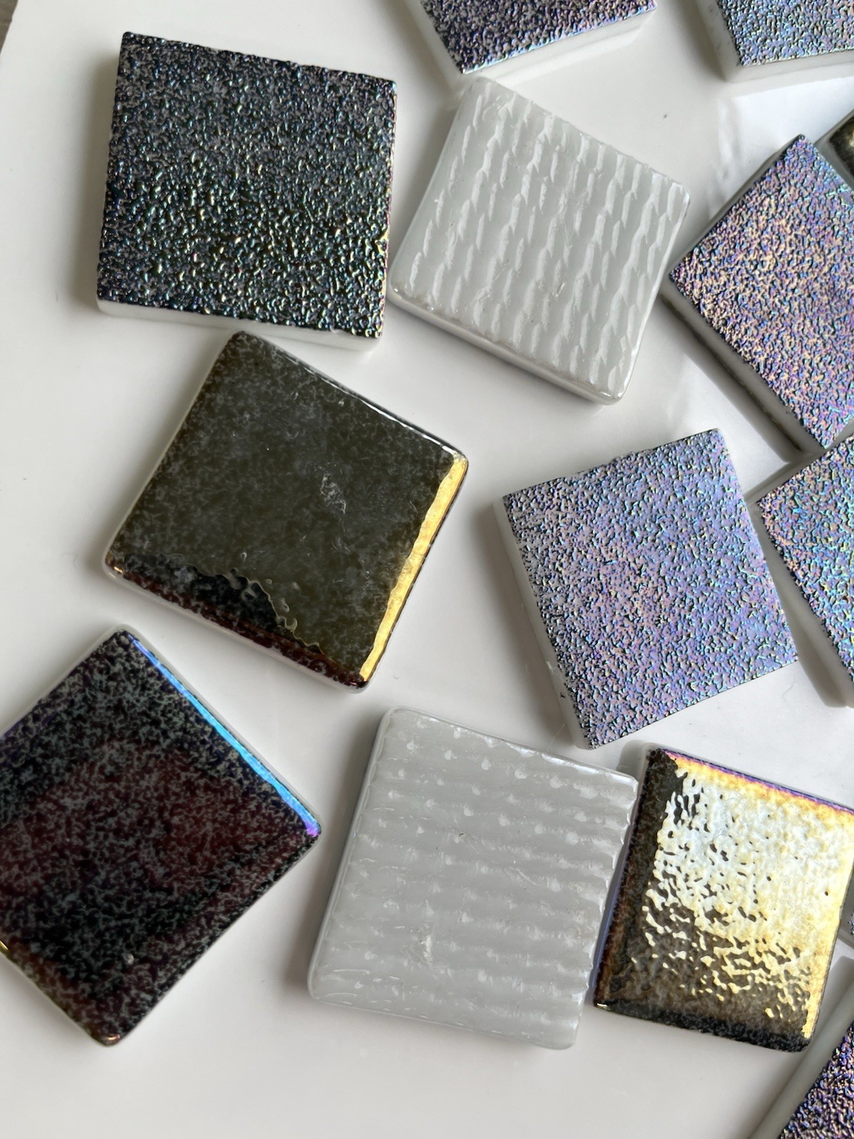 Metallic Glass Tiles Set Of 16. 1-1/2 X 1-1/2 Inches Square Tiles. 1/2 Meter W