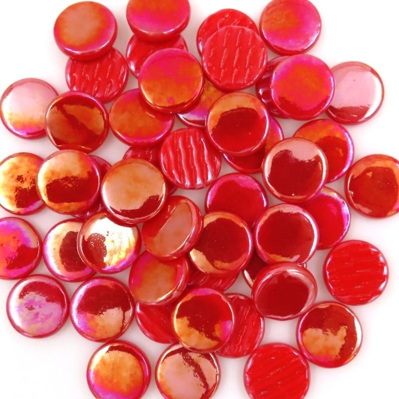 Pearlized Poppy Red 18 mm Round Glass Mosaic Tile Pieces – 25 tiles