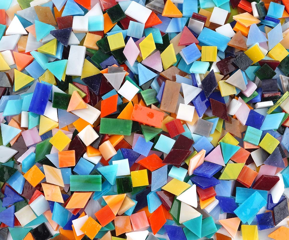 1050 Pieces Mixed Shapes Glass Mosaic Tiles for Crafts, Colorful Stained Glas…