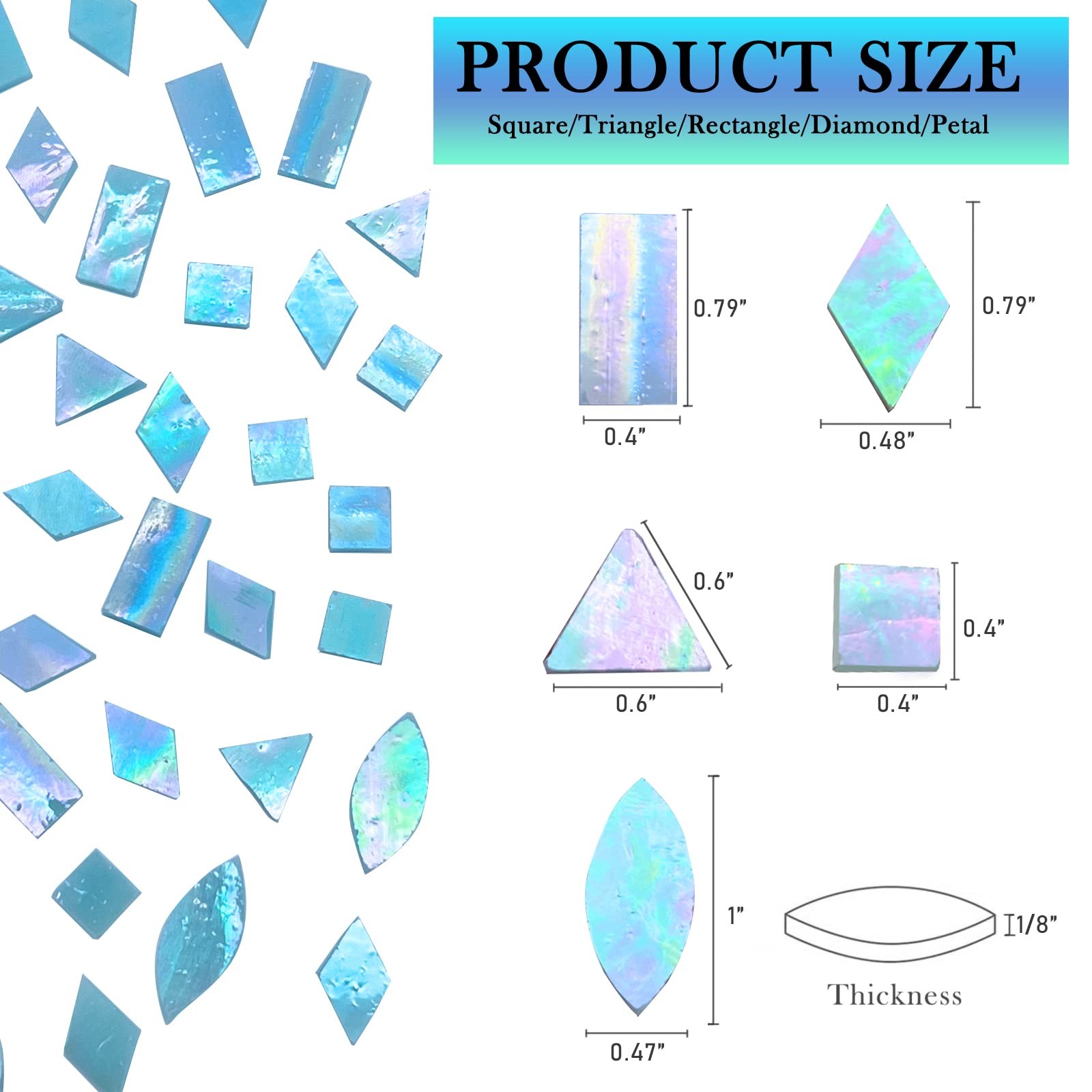 240 Pcs Iridescent Aqua Glass Mosaic Tiles in 5 Shapes for Crafts