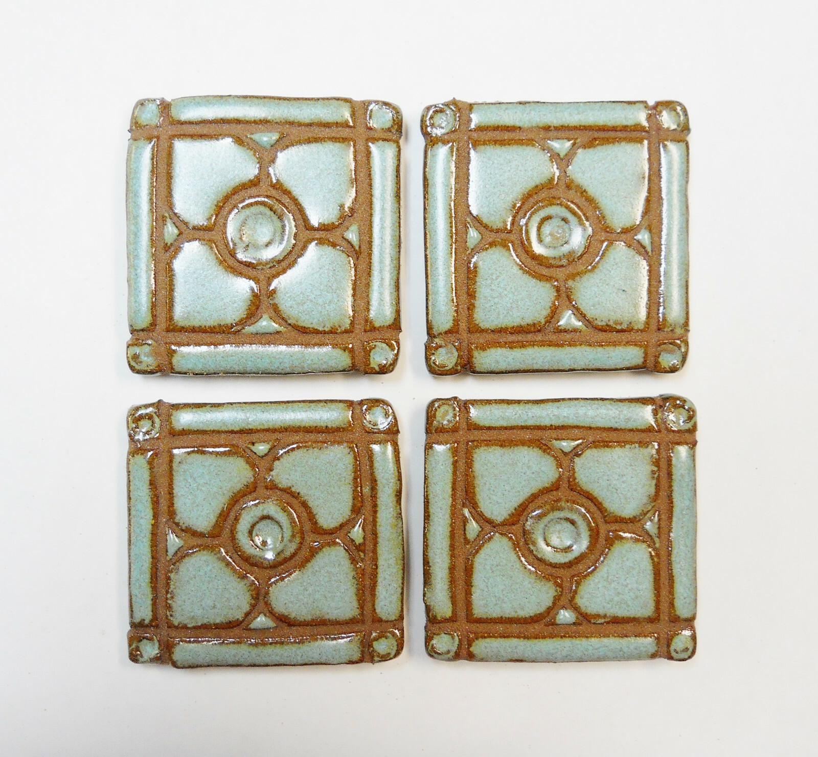 DOGWOOD MOSAIC TILES Handmade Ceramic Grouted Craft Tiles Turquoise Set of 4