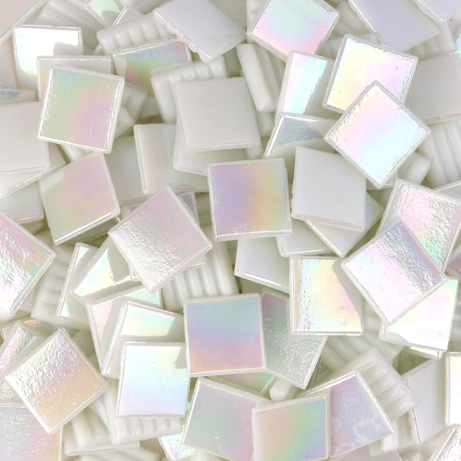 Iridescent White Mosaic Tiles, High-Temperature Fired Vitreous Mosaic Glass Piec