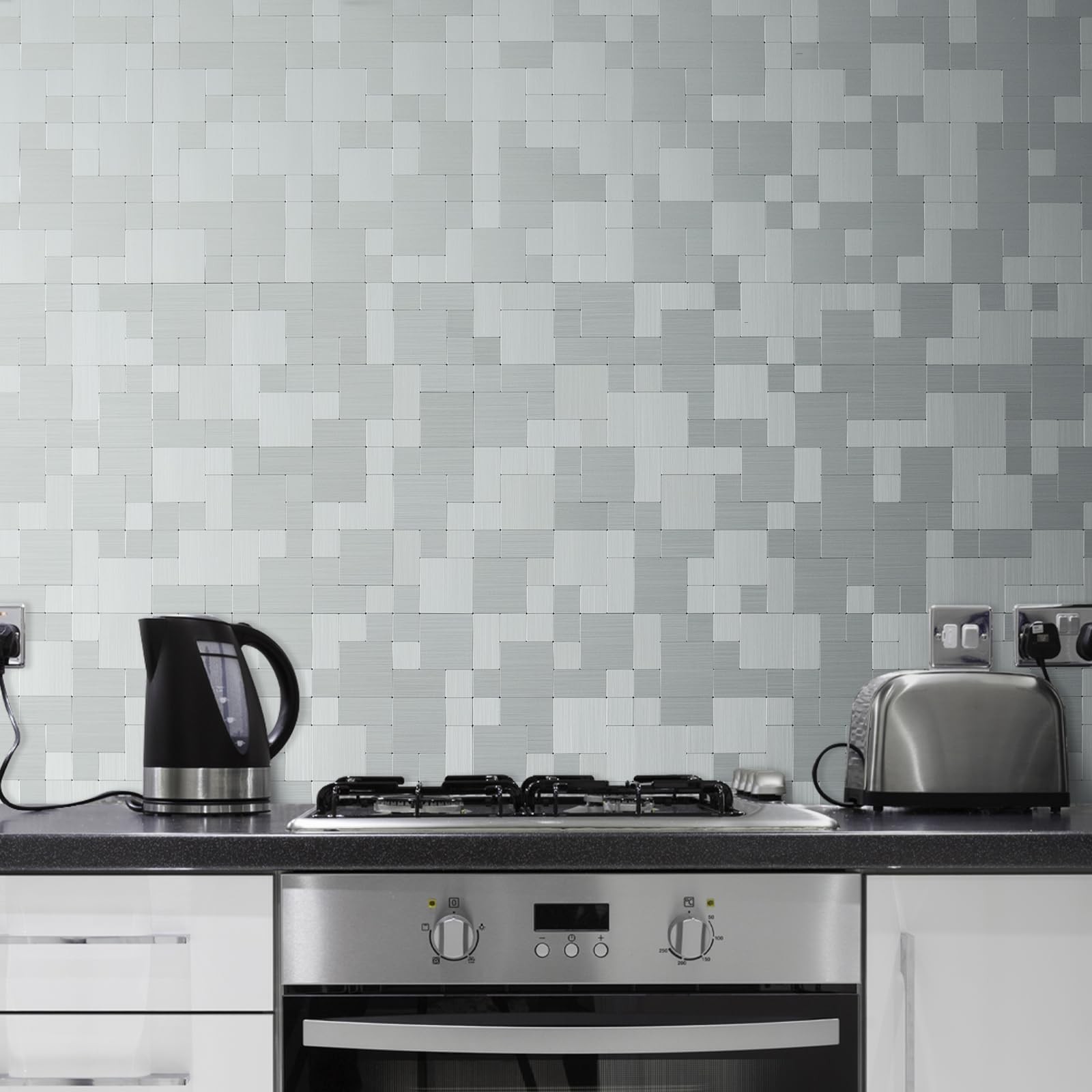 Metal Peel and Stick Tile Backsplash, Stainless Steel Kitchen Metal Backsplas…