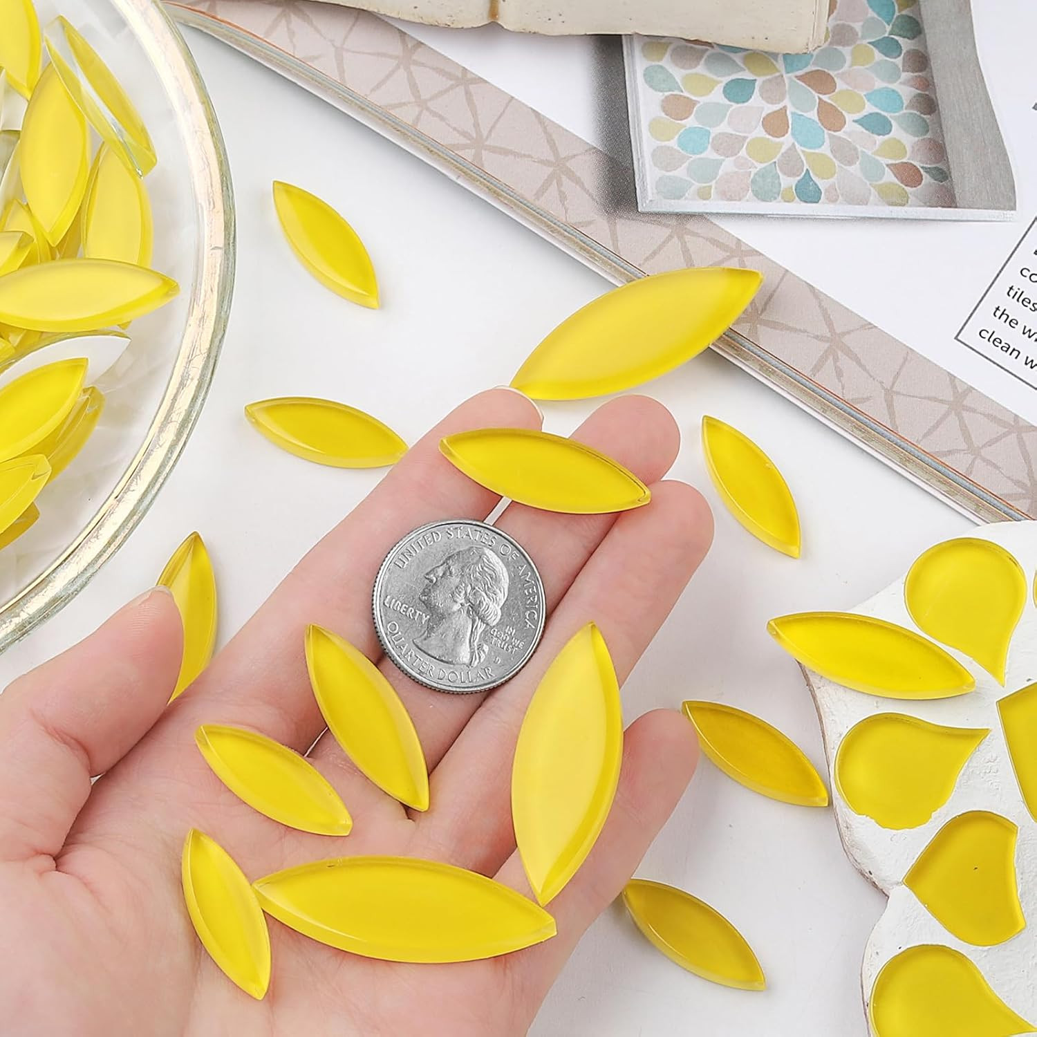 Yellow Leaf Mosaic Tiles for Crafts Bulk,200g Petal Mosaic Glass Pieces,Flower G
