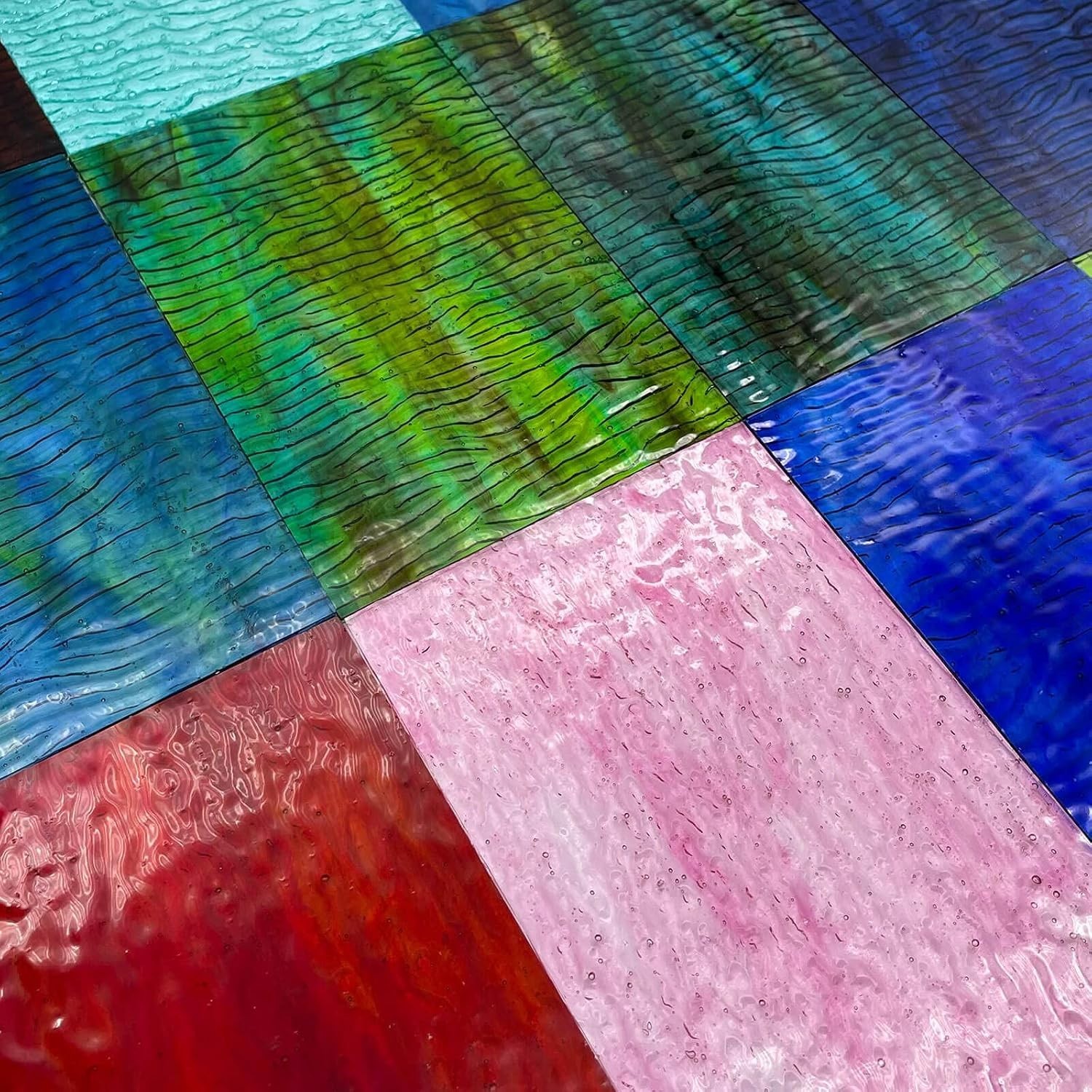 12 Sheets Textured Stained Glass Variety Pack – 4×6 Inch Art Deco Style Tiles