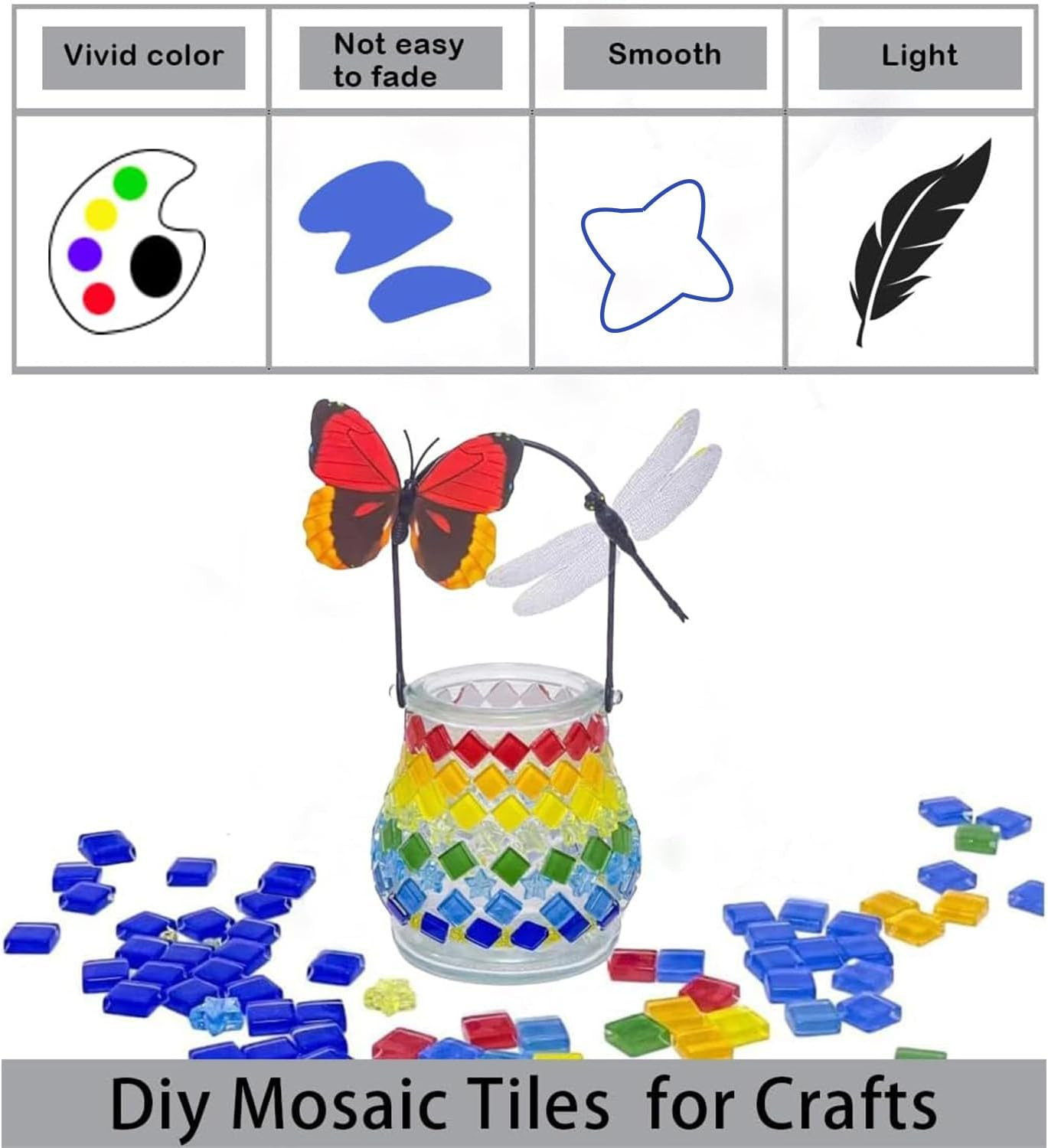 DIY Mosaic Tiles for Crafts, Colorful Glass Mosaic Kits for Adults, 350 Pcs