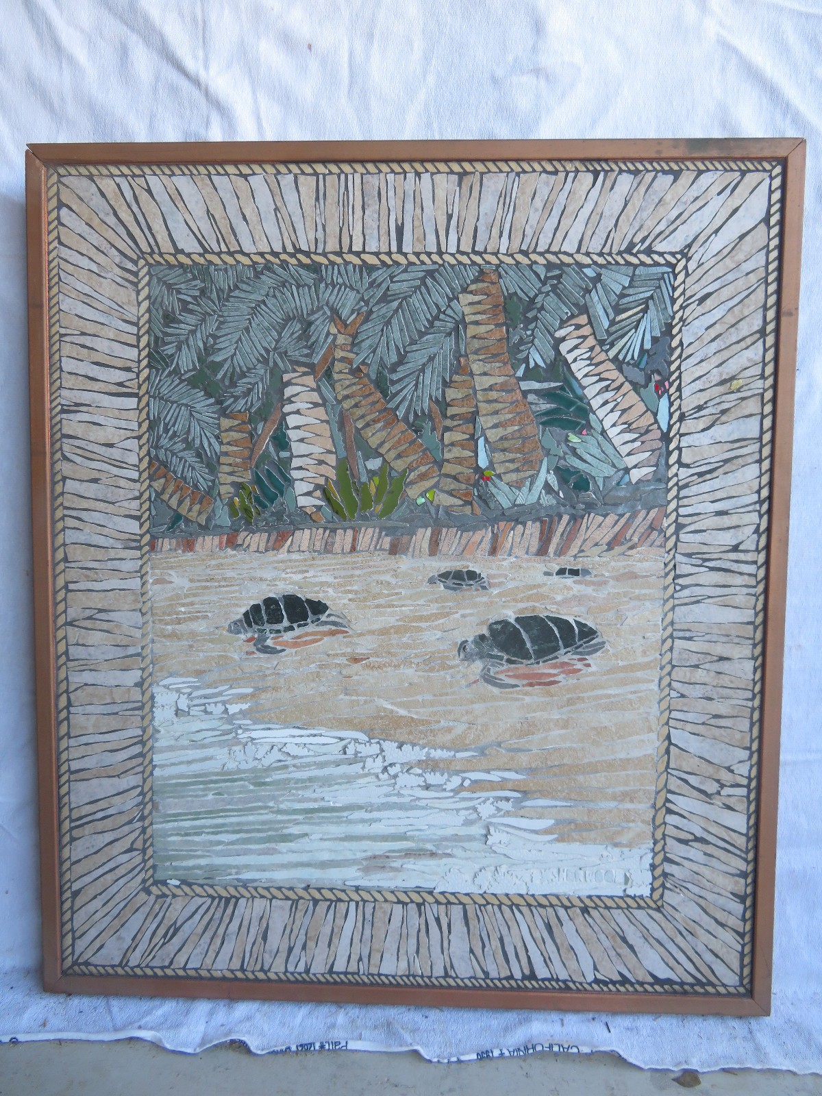 Original Custom one of a kind Tile Mosaic 36h x 24w Sea Turtle Beach