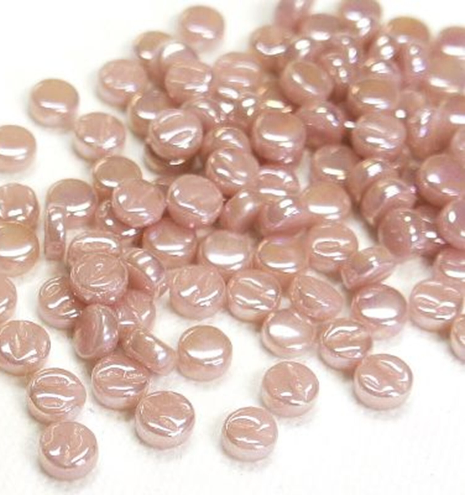 50 Tiles Pearlized Rose Pink 8 mm Round Glass Mosaic Tiles – 4 mm thick