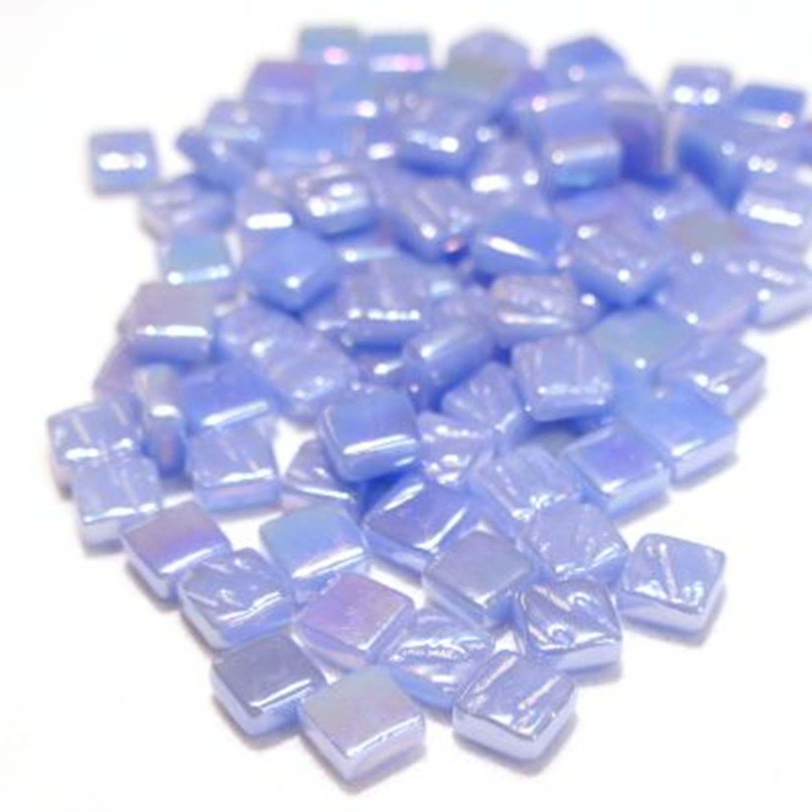 Iridescent Pale Blue 8 mm Square Recycled Glass Mosaic Pieces – 50 tiles