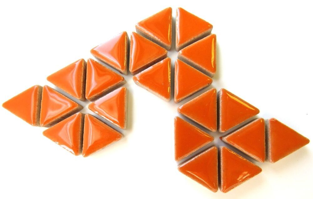 50 tiles – Orange 15 mm Triangles Ceramic Mosaic Tile Pieces – Glossy