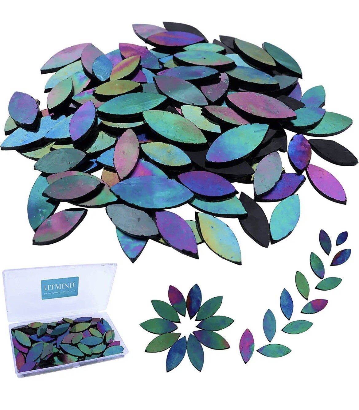 Small Box of Iridescent Glass Mosaic Tiles for Crafts, Precut Stained Glass