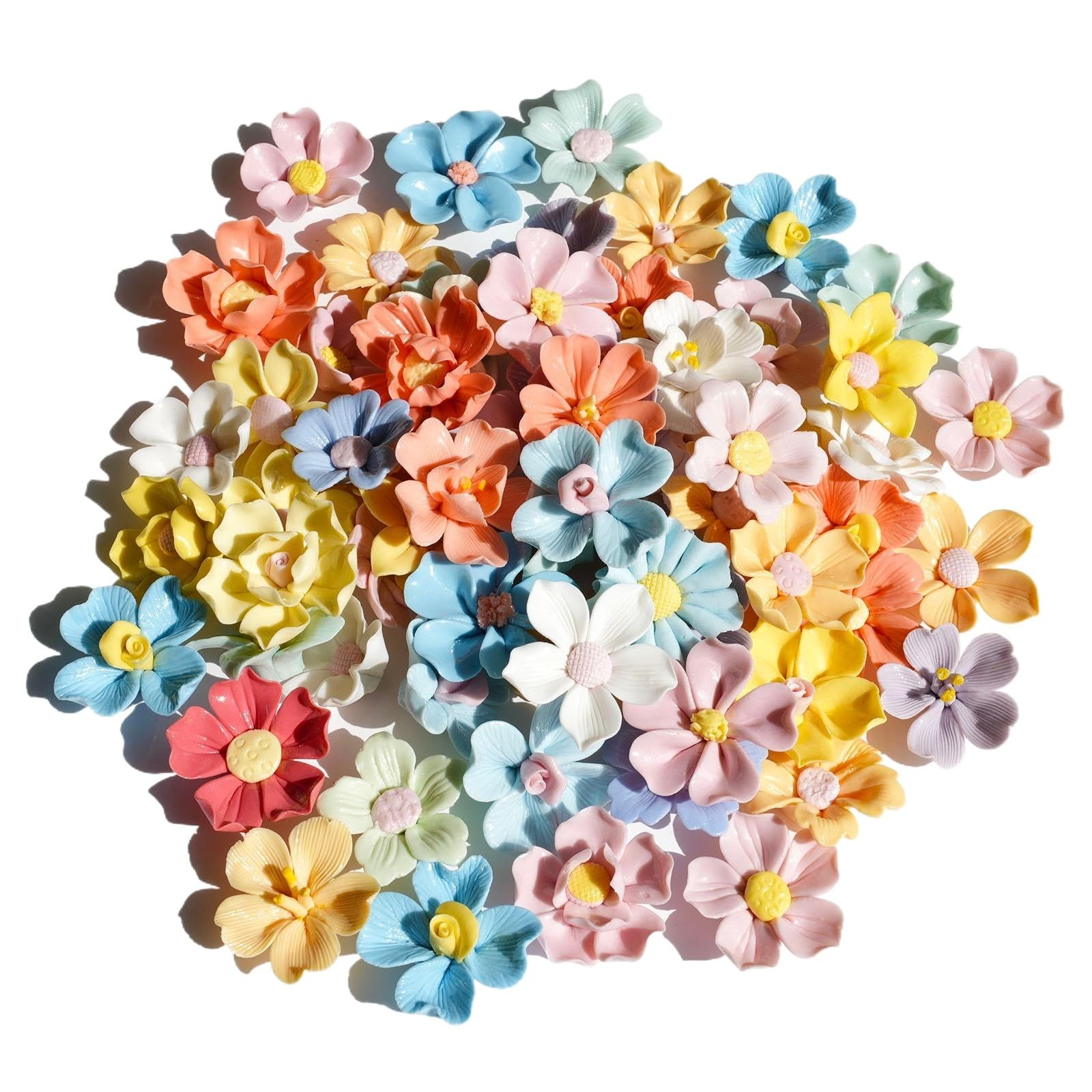 30 Pieces 3D Ceramic Flower Mosaic Tiles for Art Crafts, Multicolored Petal Glas