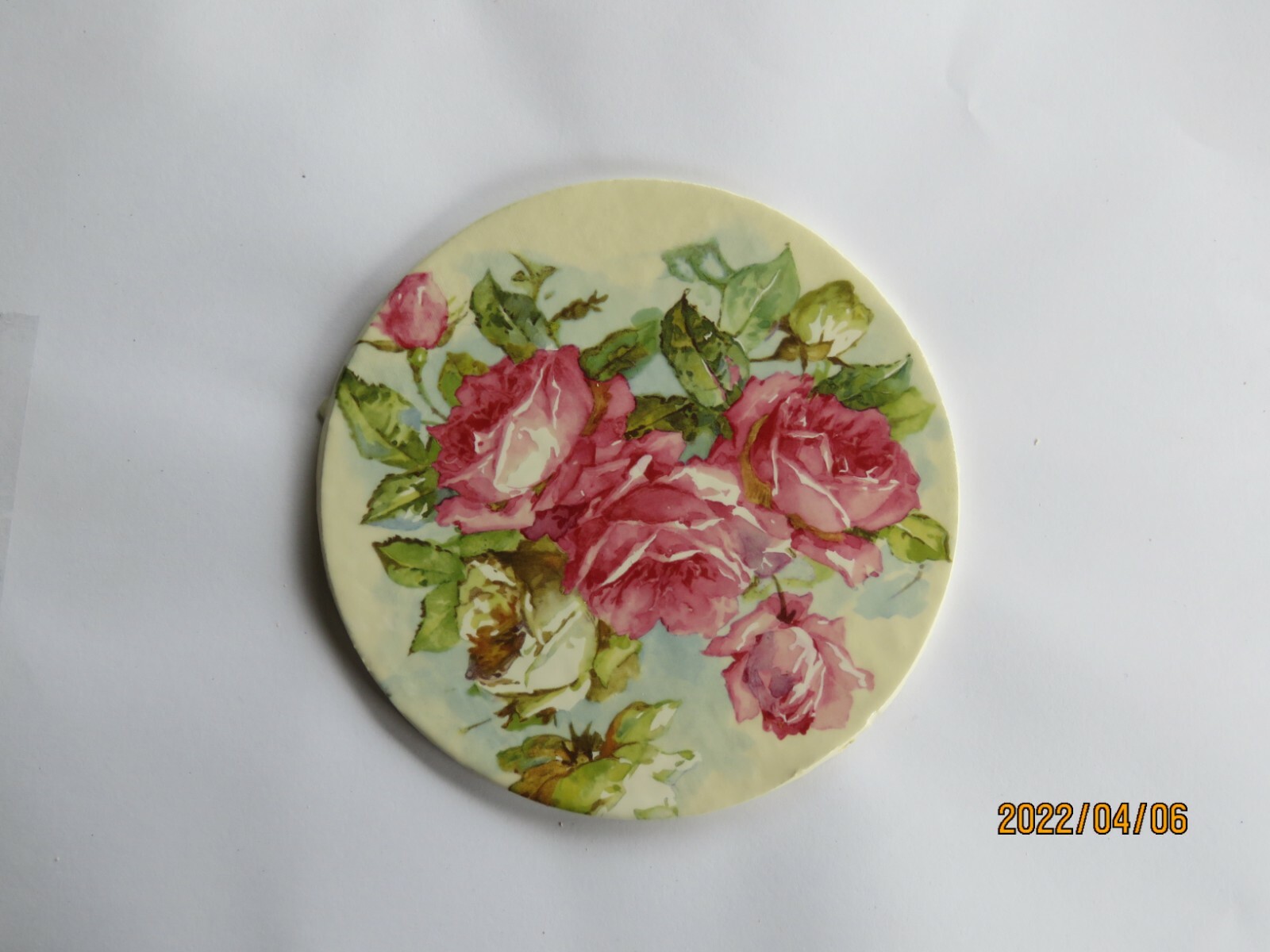 Mosaic Tiles round PINK spray roses Garden Chic Fired Ceramic OL10