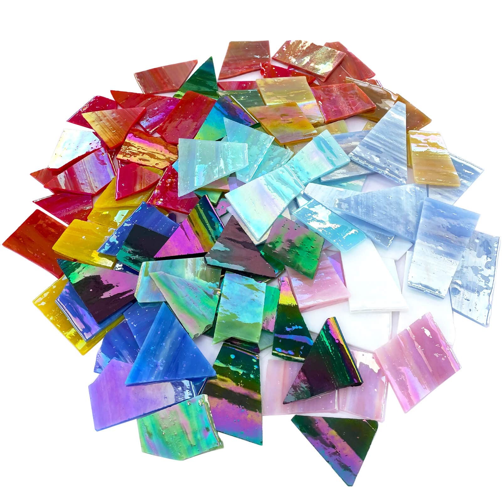 2.2LB Iridescent Mixed-Color Stained Glass Scraps – Irregular Mosaic Tiles & …