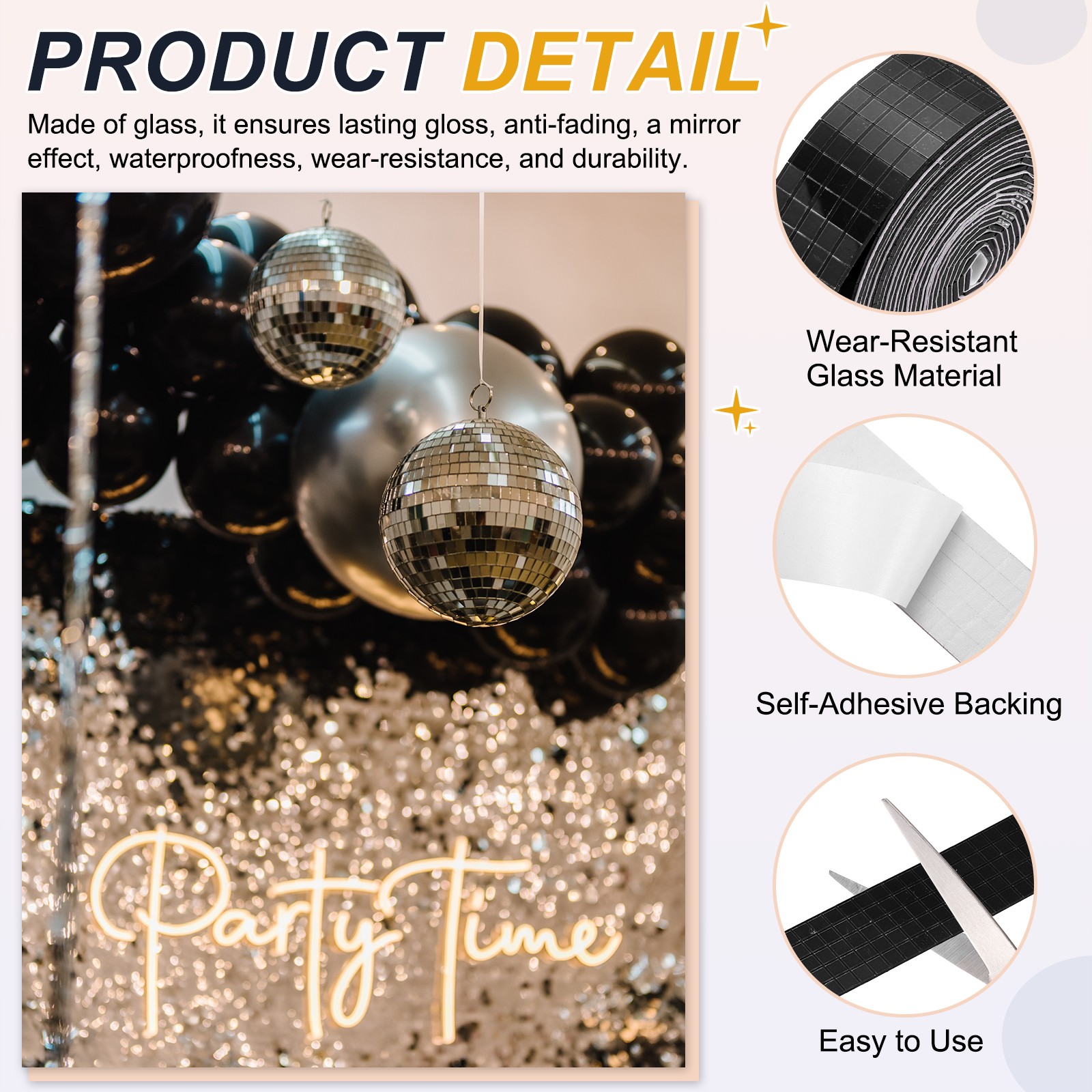 5x5mm Self Adhesive Mirrors Mosaic Tiles, 3600 Pcs Mosaic Sticker, Black