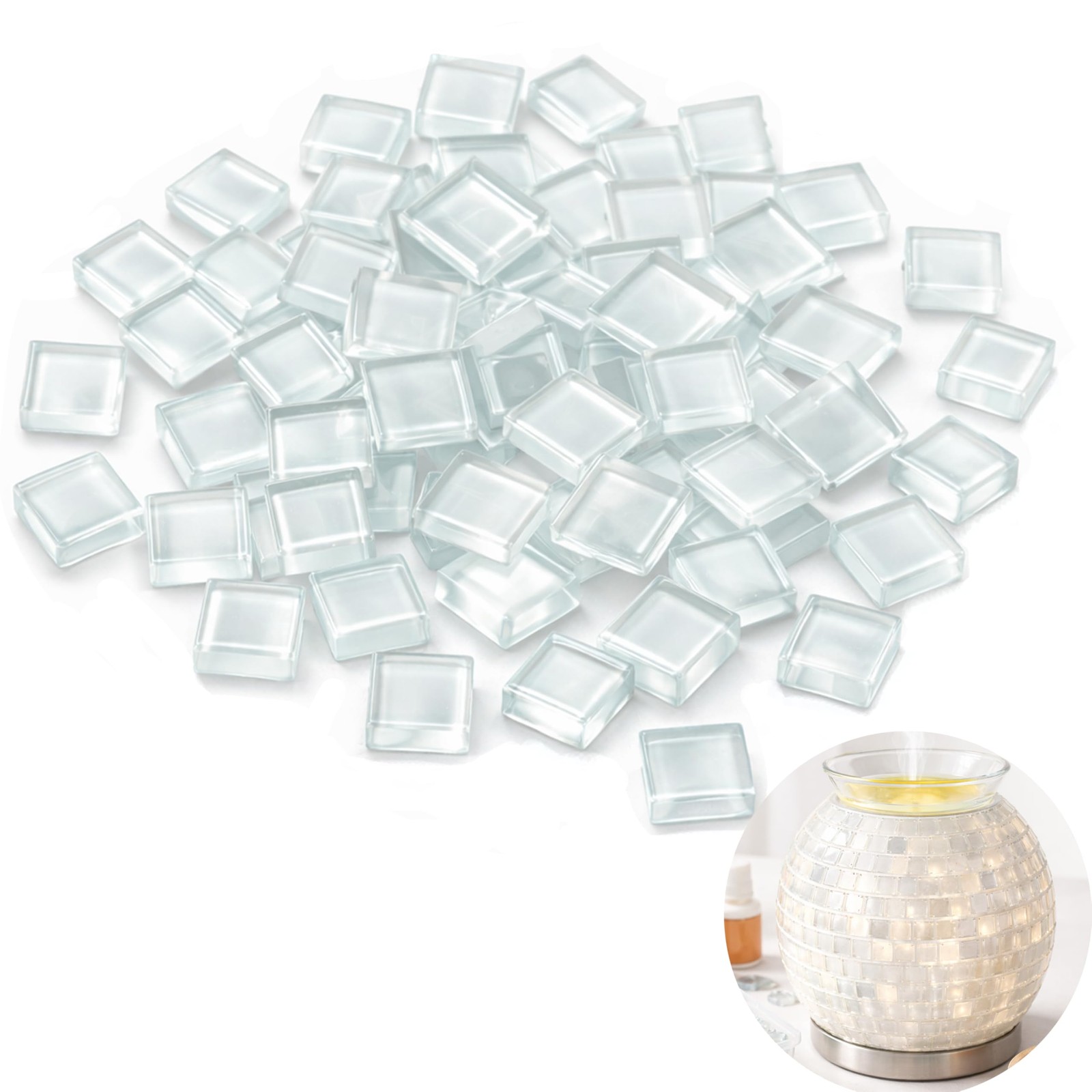 500 PCS Glass Mosaic Tiles for Crafts, 0.39” White Square Tiles for DIY | Us…