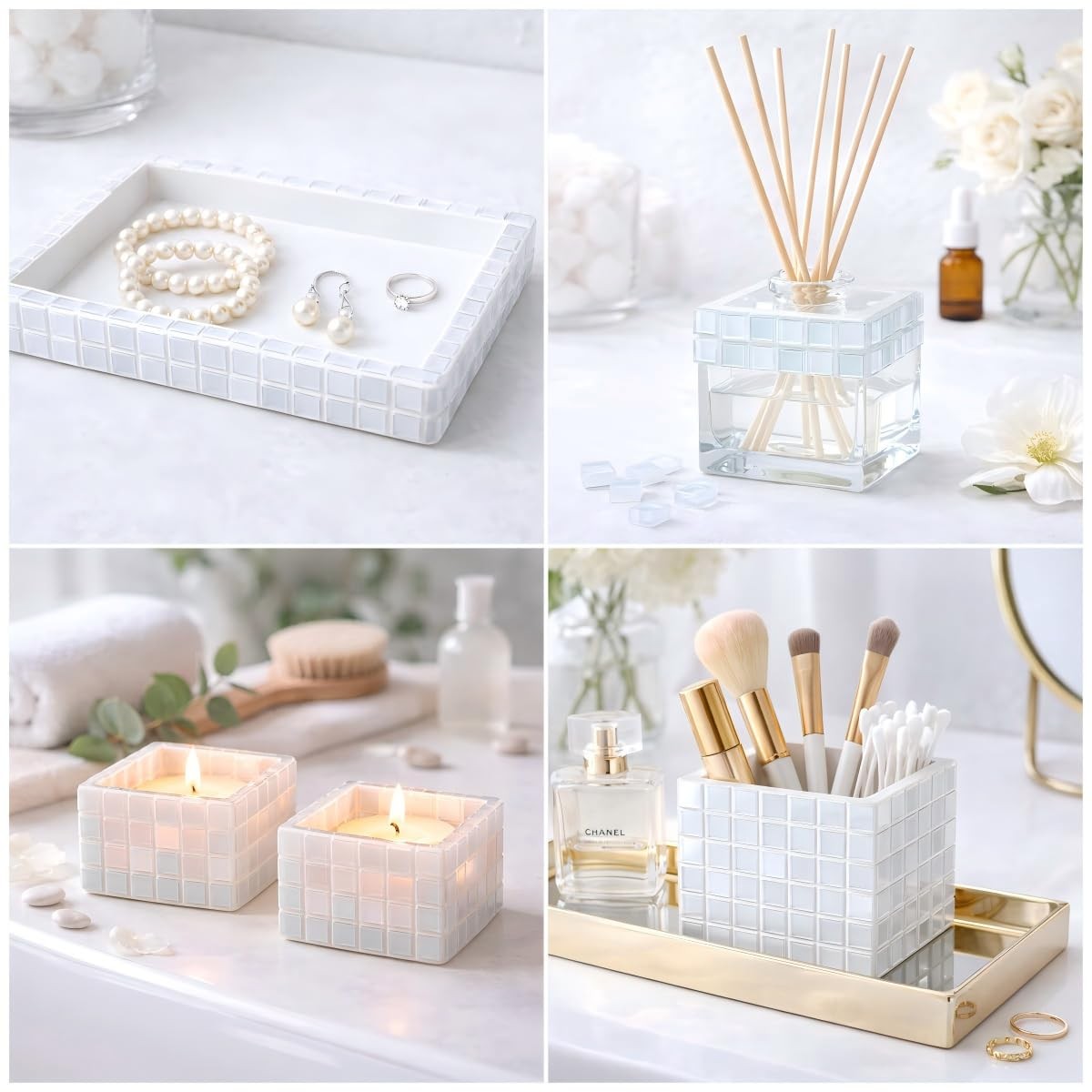 500 PCS Glass Mosaic Tiles for Crafts, 0.39” White Square Tiles for DIY | Us…