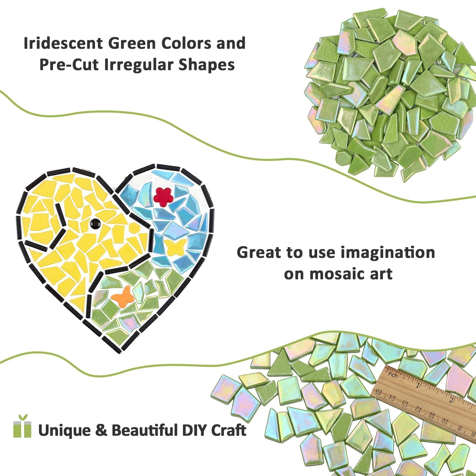 Iridescent Glass Mosaic Tiles for Crafts Bulk,200g Green Broken Mosaic Glass …