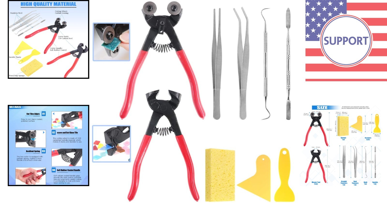 Professional Mosaic Tool Kit: 9-Pcs with Ergonomic Nippers and Tile Cutters