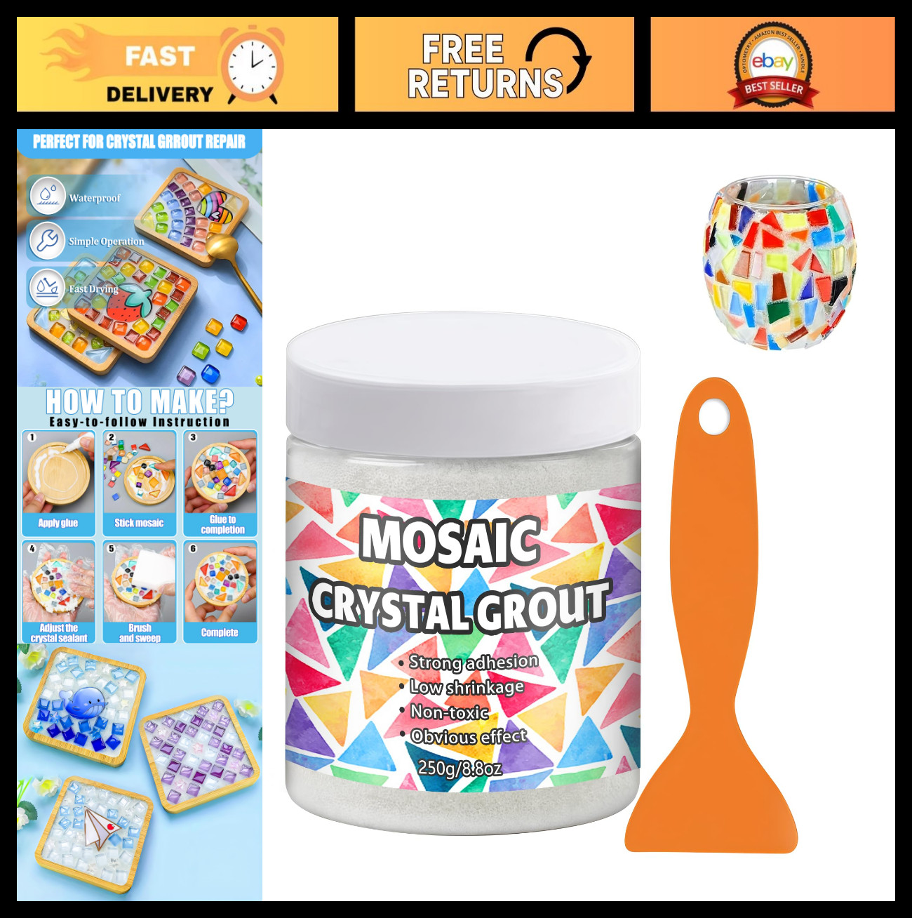 Mosaic Crystal Grout for DIY Crafts – Tile Tools & Accessories, 8.8oz White