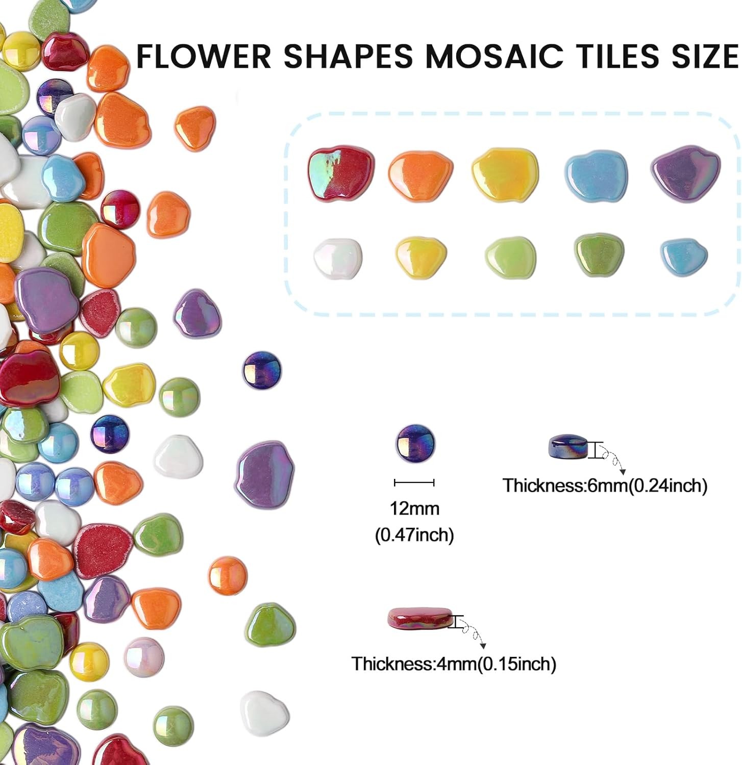 Handmade floral mosaic tiles, bulk pack, 1 lb of iridescent mosaic tile material