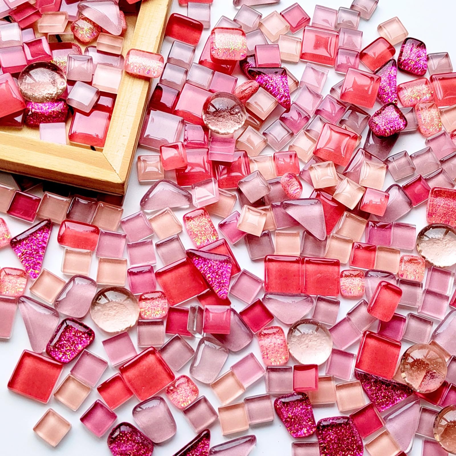 1.1 Lb Irregular Crystal Glass Mosaic Tiles, Pink Mosaic Tiles for Crafts Bul…